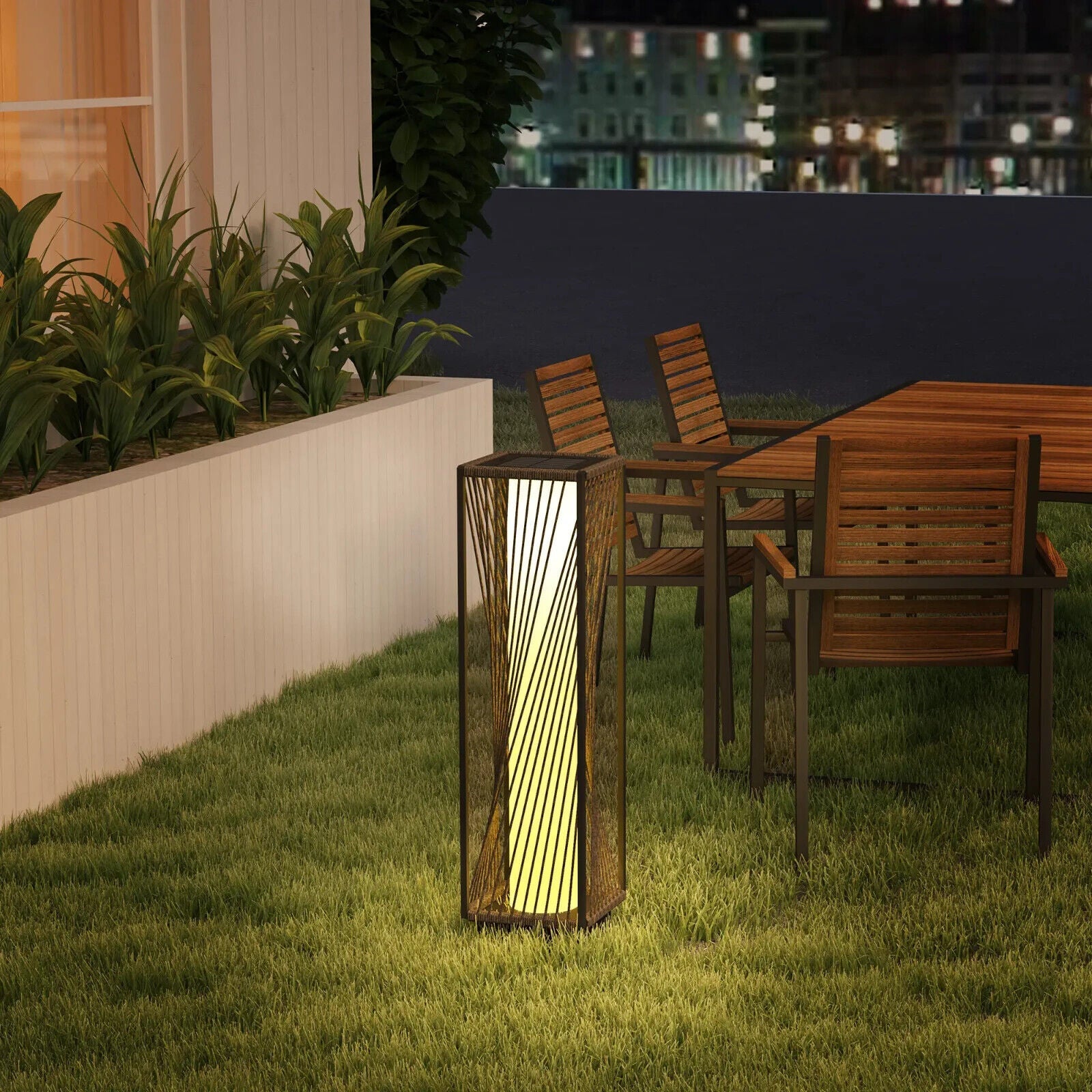Rattan Solar Floor Lamp with Auto On/Off LED Garden Light for Outdoor Use - Home and Garden Furniture Shop - #rustic - furniture#