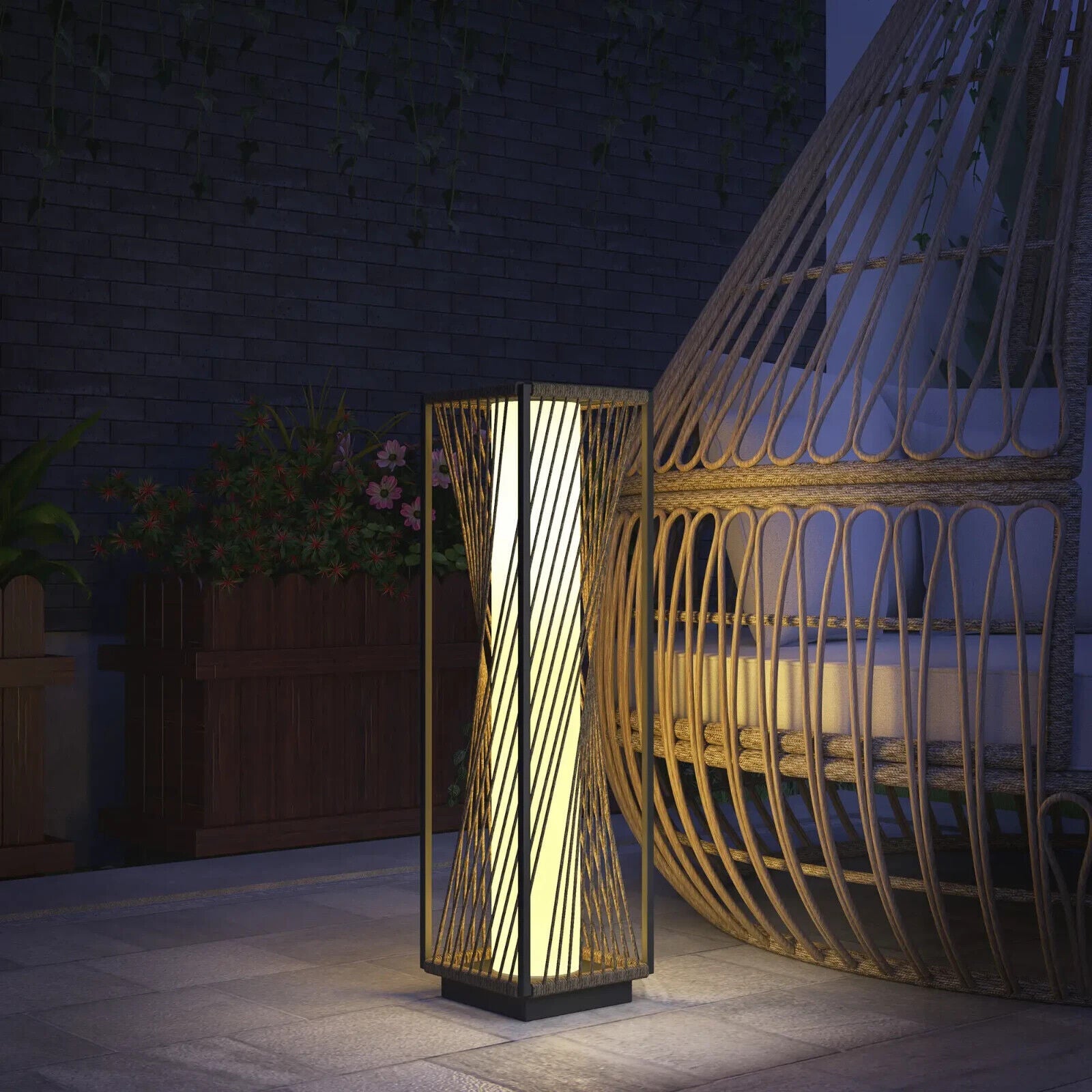Rattan Solar Floor Lamp with Auto On/Off LED Garden Light for Outdoor Use - Home and Garden Furniture Shop - #rustic - furniture#