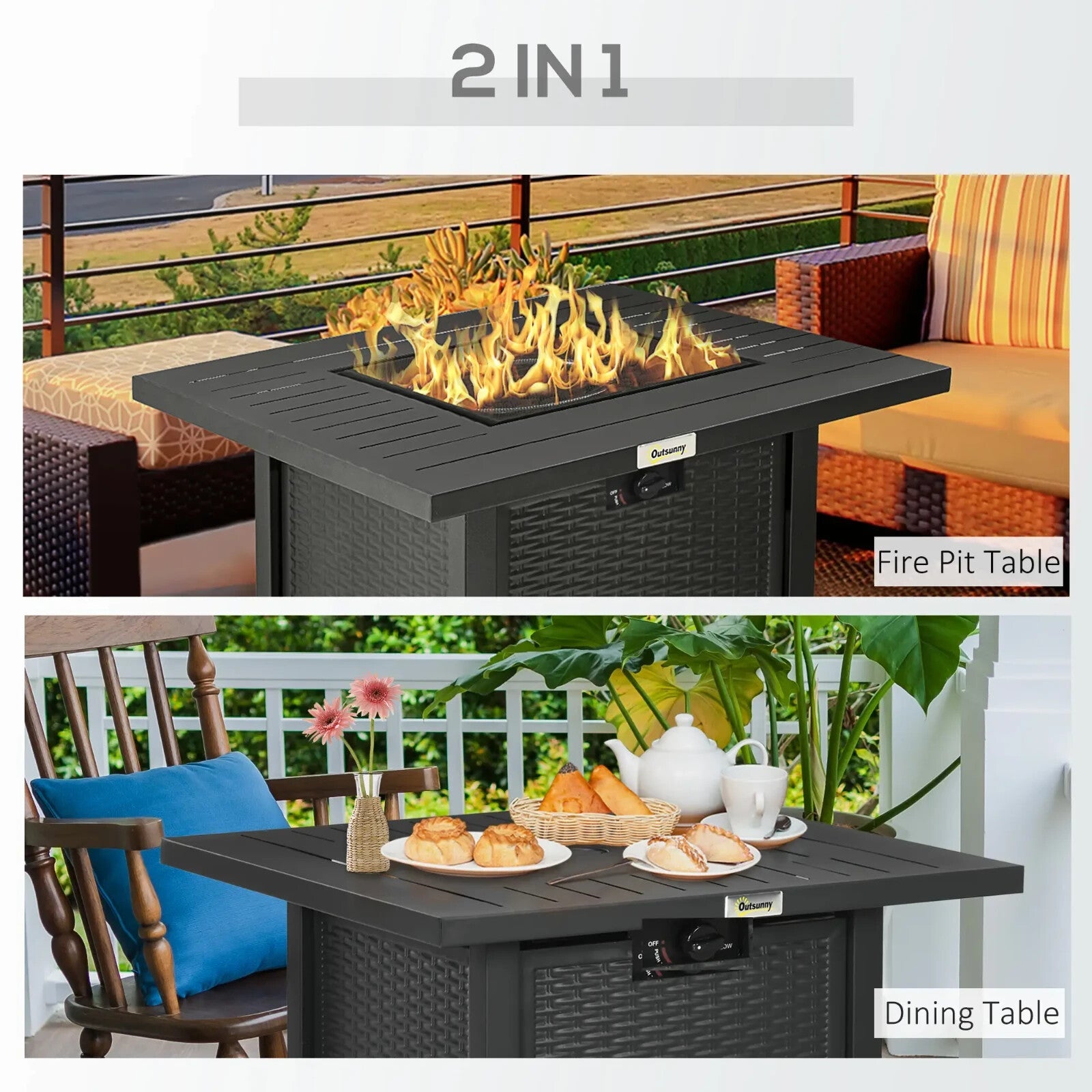 Rattan Style Gas Fire Pit Table with 40,000 BTU Burner Square Smokeless Firepit - Home and Garden Furniture Shop - rustic - furniture
