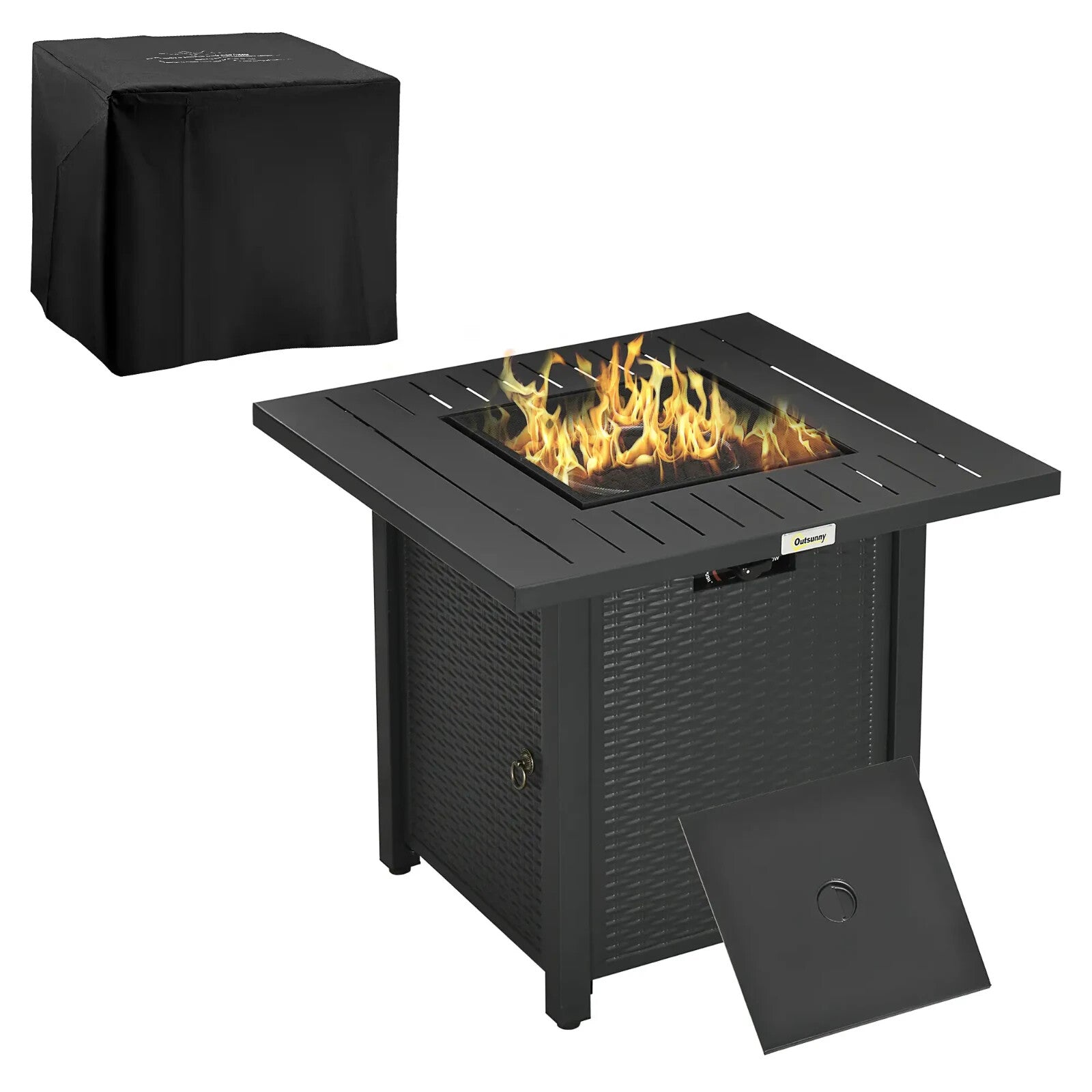 Rattan Style Gas Fire Pit Table with 40,000 BTU Burner Square Smokeless Firepit - Home and Garden Furniture Shop - rustic - furniture