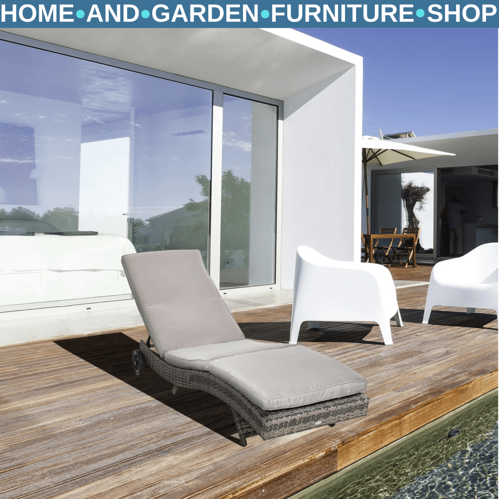 Rattan Sun Lounger Adjustable Backrest Wicker Chaise Chair w/ Wheels for Garden - Home and Garden Furniture Shop - rustic - furniture