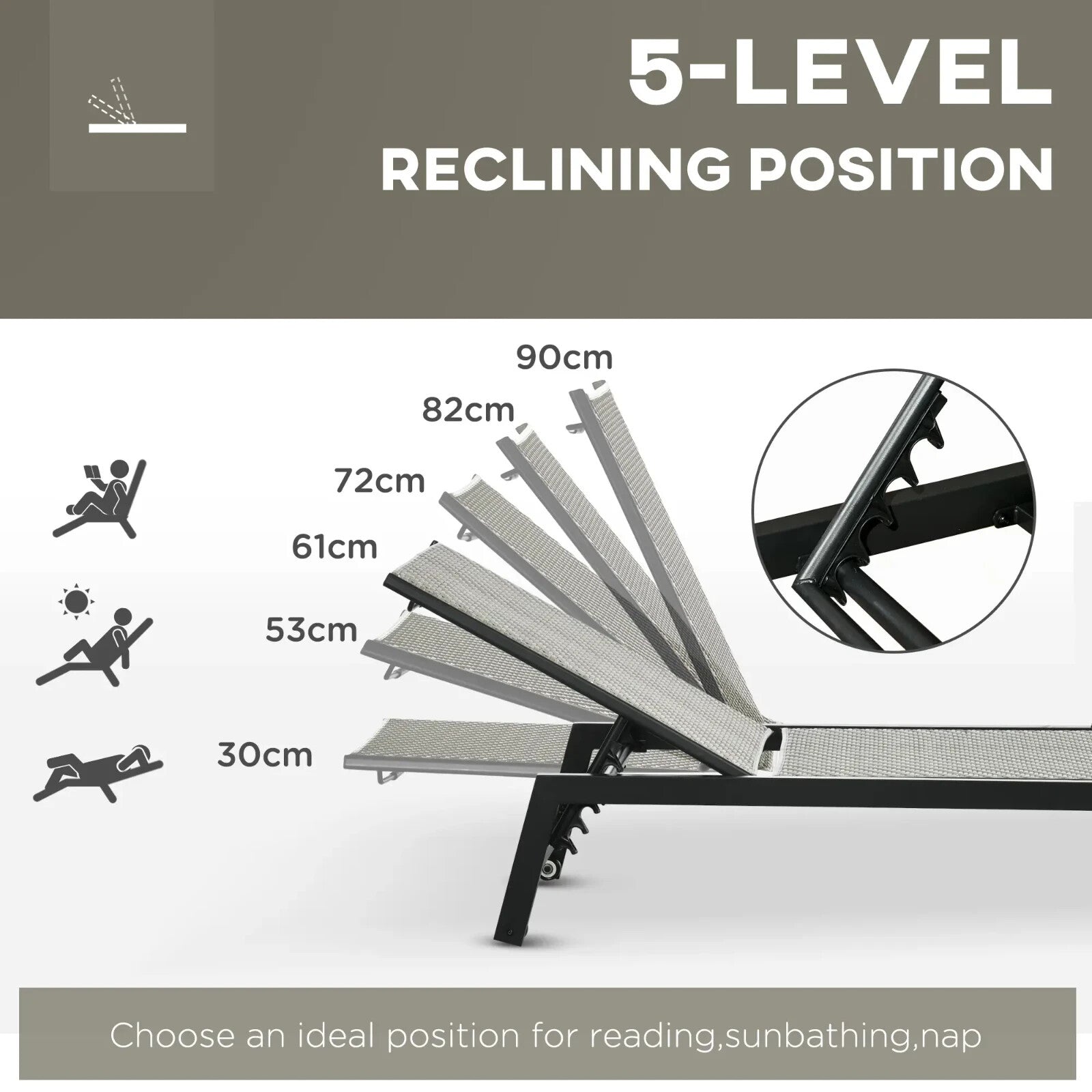 Rattan Sun Lounger Chaise with 5 Position Backrest and Wheels for Patio Garden - Home and Garden Furniture Shop - rustic - furniture