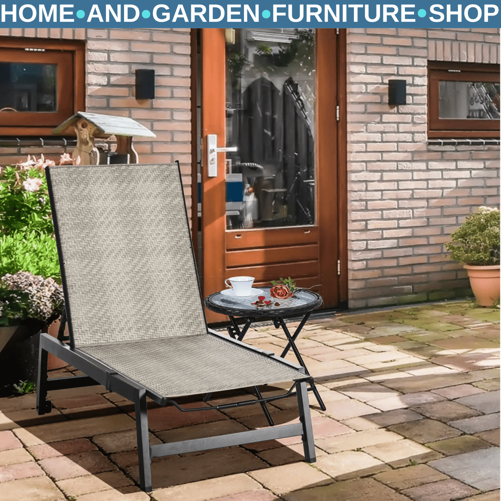 Rattan Sun Lounger Chaise with 5 Position Backrest and Wheels for Patio Garden - Home and Garden Furniture Shop - rustic - furniture