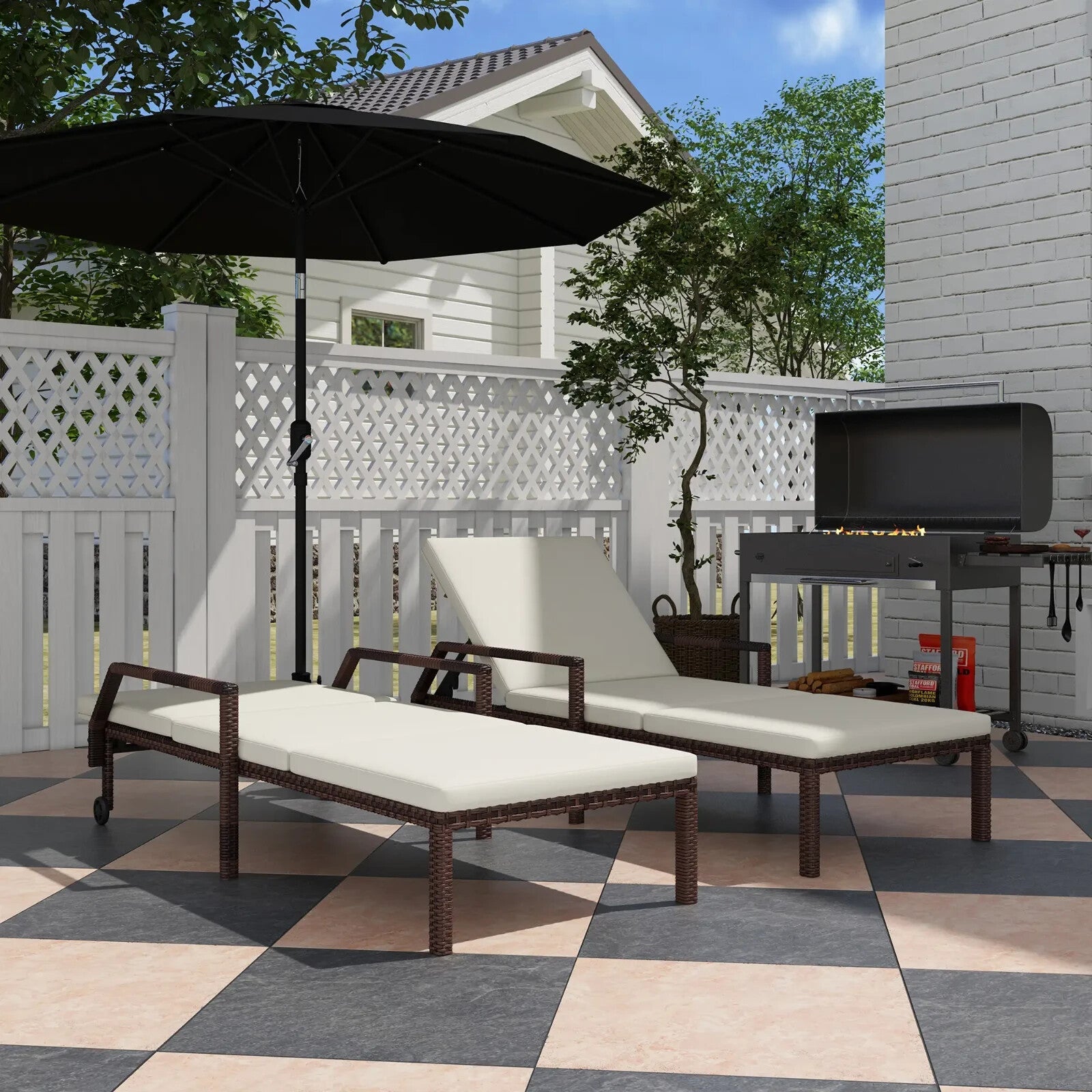 Rattan Sun Lounger Set of 2 Garden Recliner with 5 Level Adjustable Backrest - Home and Garden Furniture Shop - rustic - furniture