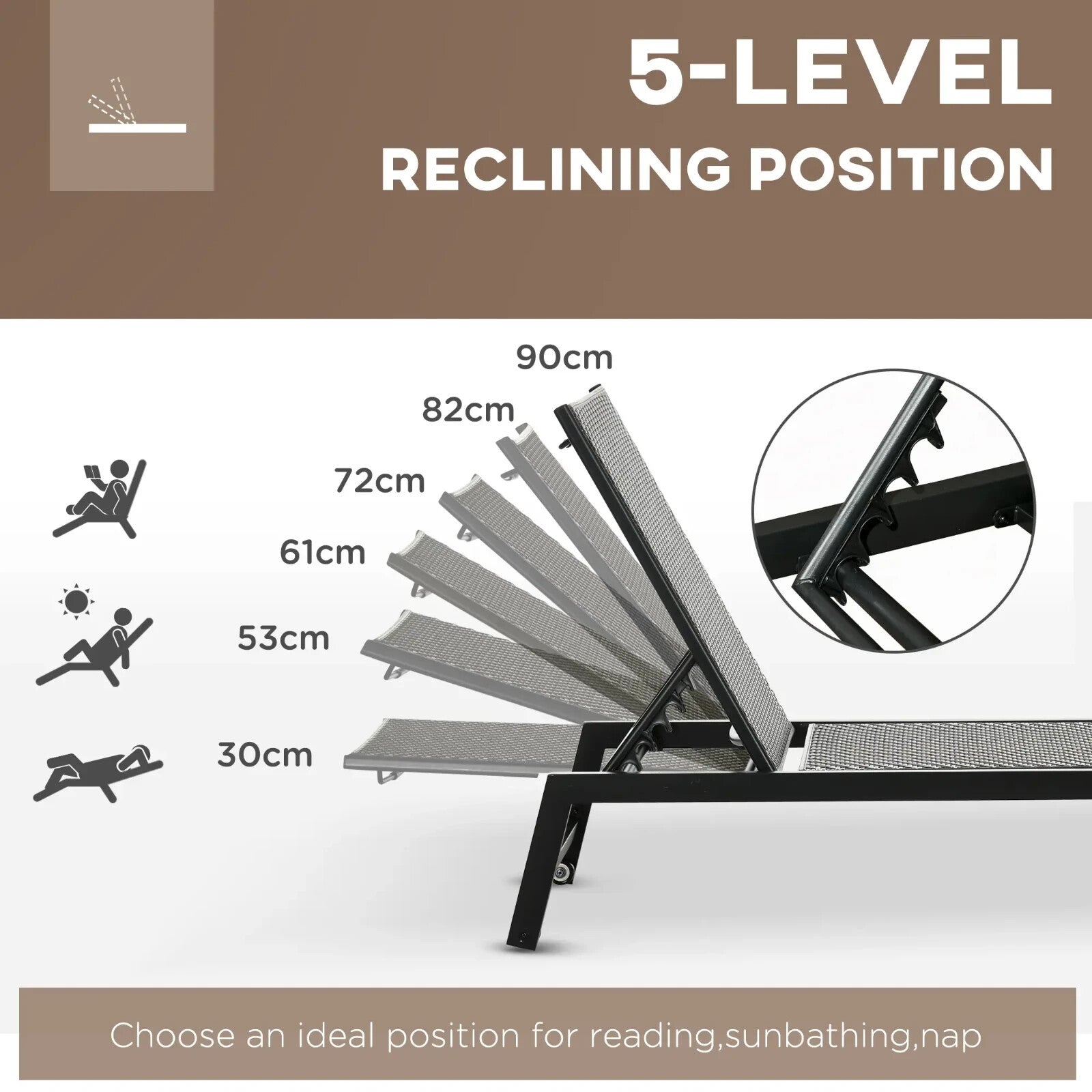 Rattan Sun Lounger with Wheels Garden Chaise Lounge Chair 5 Position Backrest - Home and Garden Furniture Shop - rustic - furniture