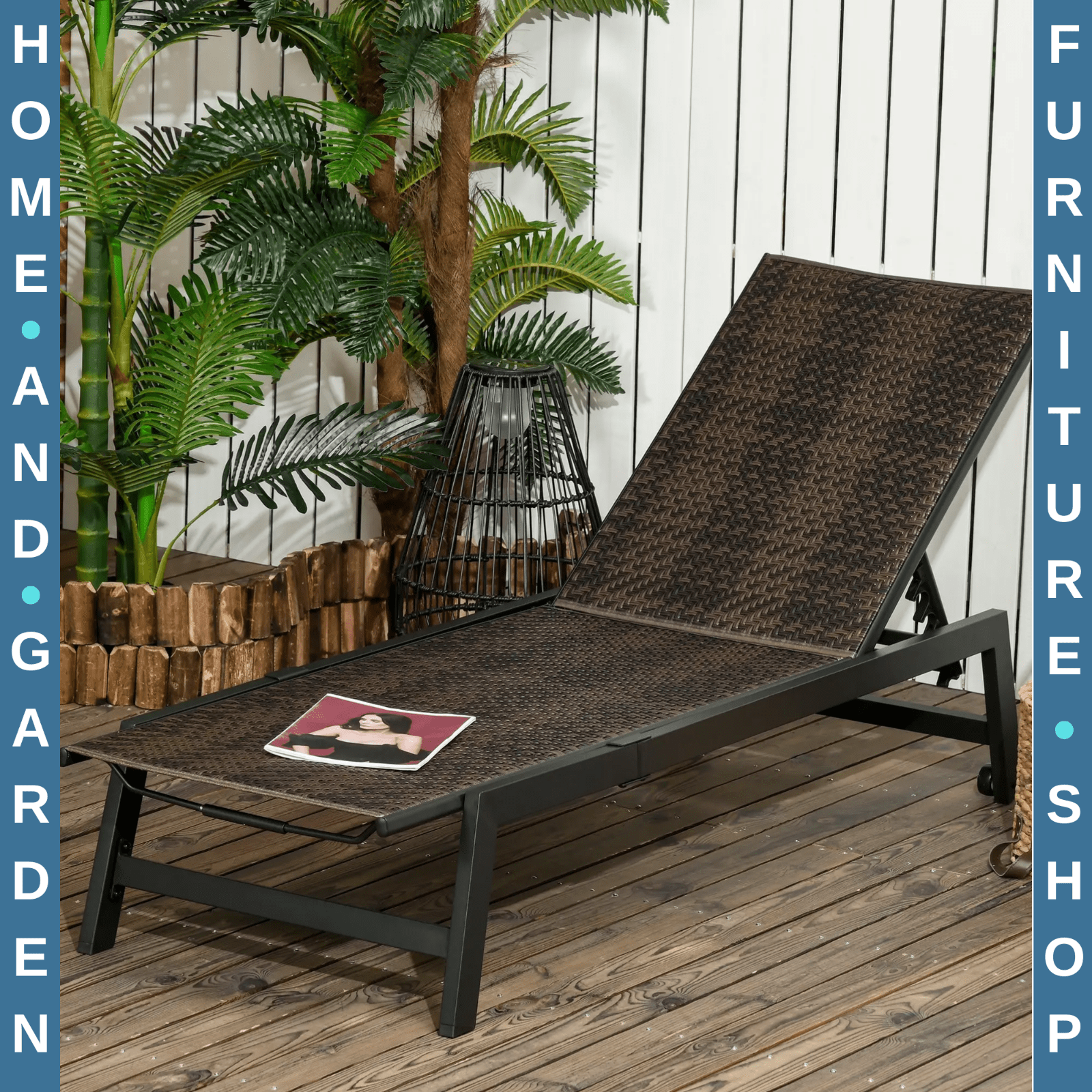 Rattan Sun Lounger with Wheels Garden Chaise Lounge Chair 5 Position Backrest - Home and Garden Furniture Shop - rustic - furniture