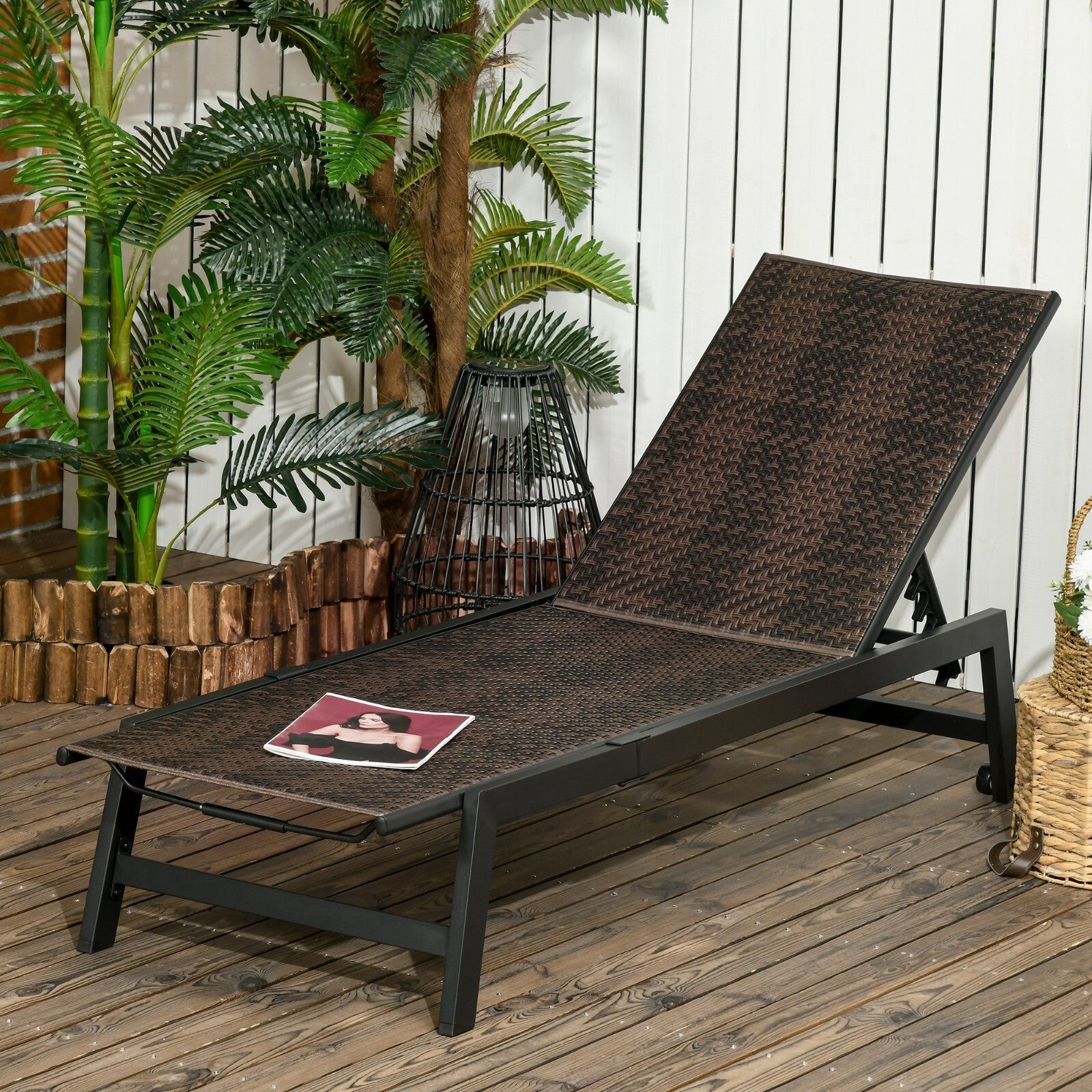 Rattan Sun Lounger with Wheels Garden Chaise Lounge Chair 5 Position Backrest - Home and Garden Furniture Shop - rustic - furniture