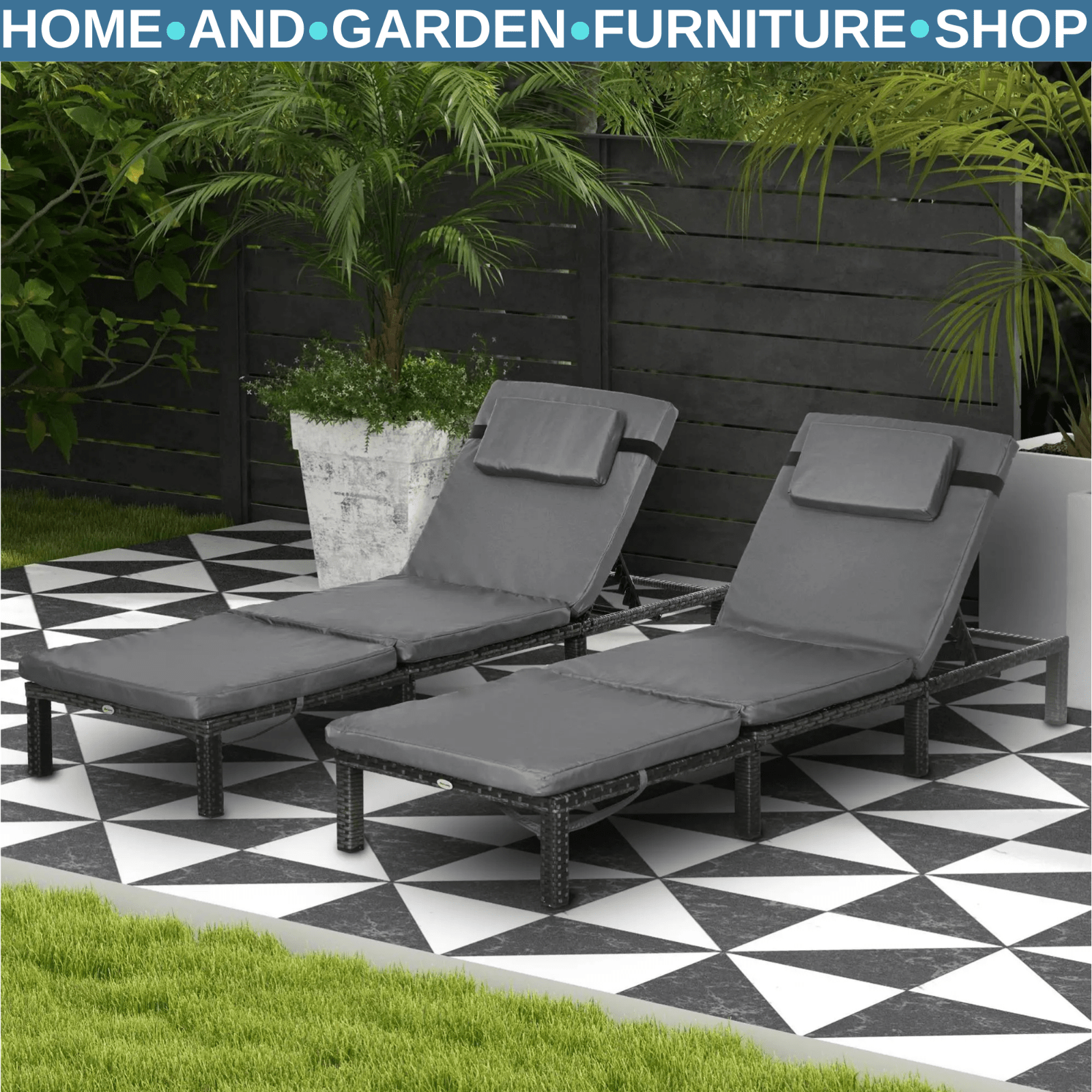 Rattan Sun Loungers Set of 2 Adjustable Wicker Chairs w/ Padded Cushion Headrest - Home and Garden Furniture Shop - rustic - furniture