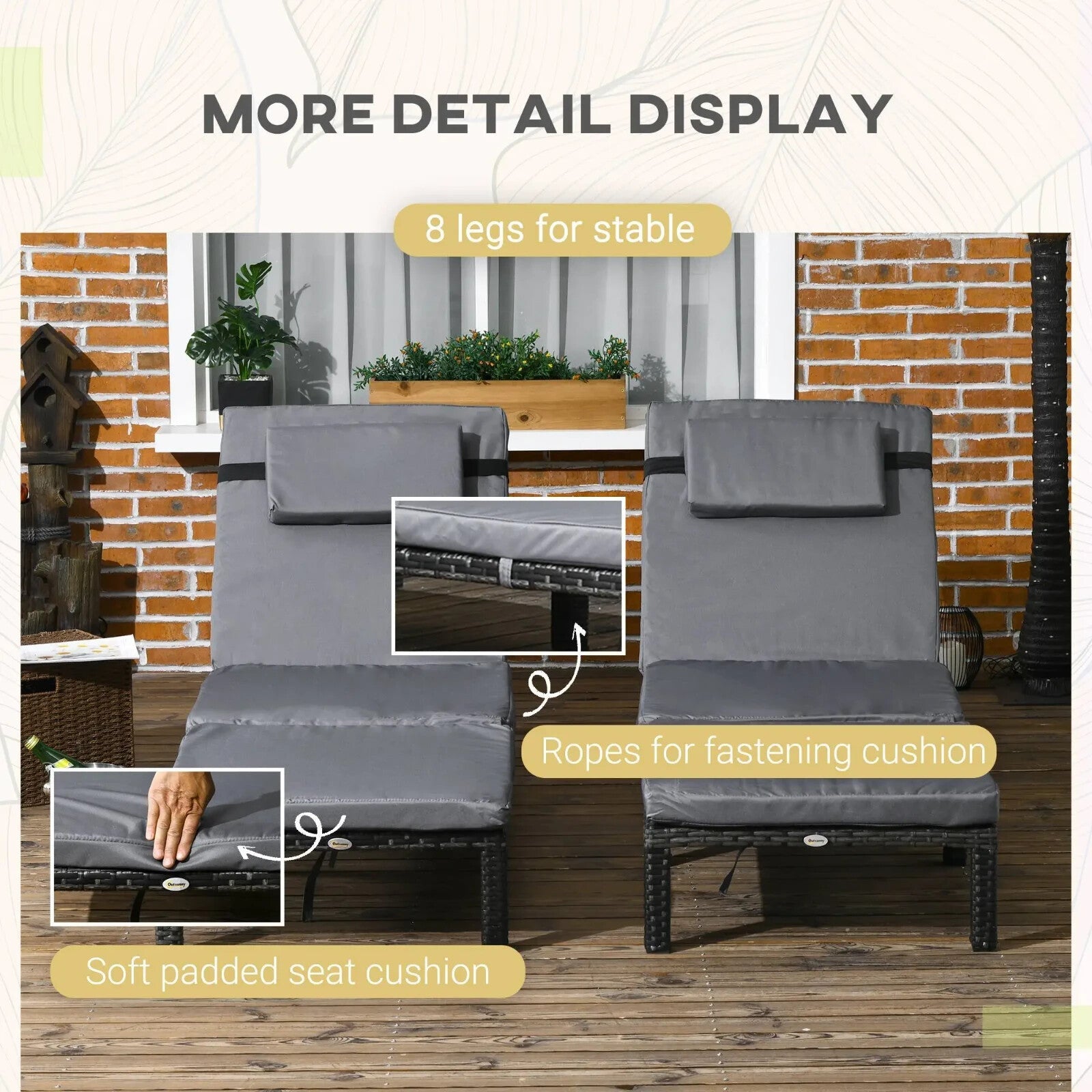 Rattan Sun Loungers Set of 2 Adjustable Wicker Chairs w/ Padded Cushion Headrest - Home and Garden Furniture Shop - rustic - furniture