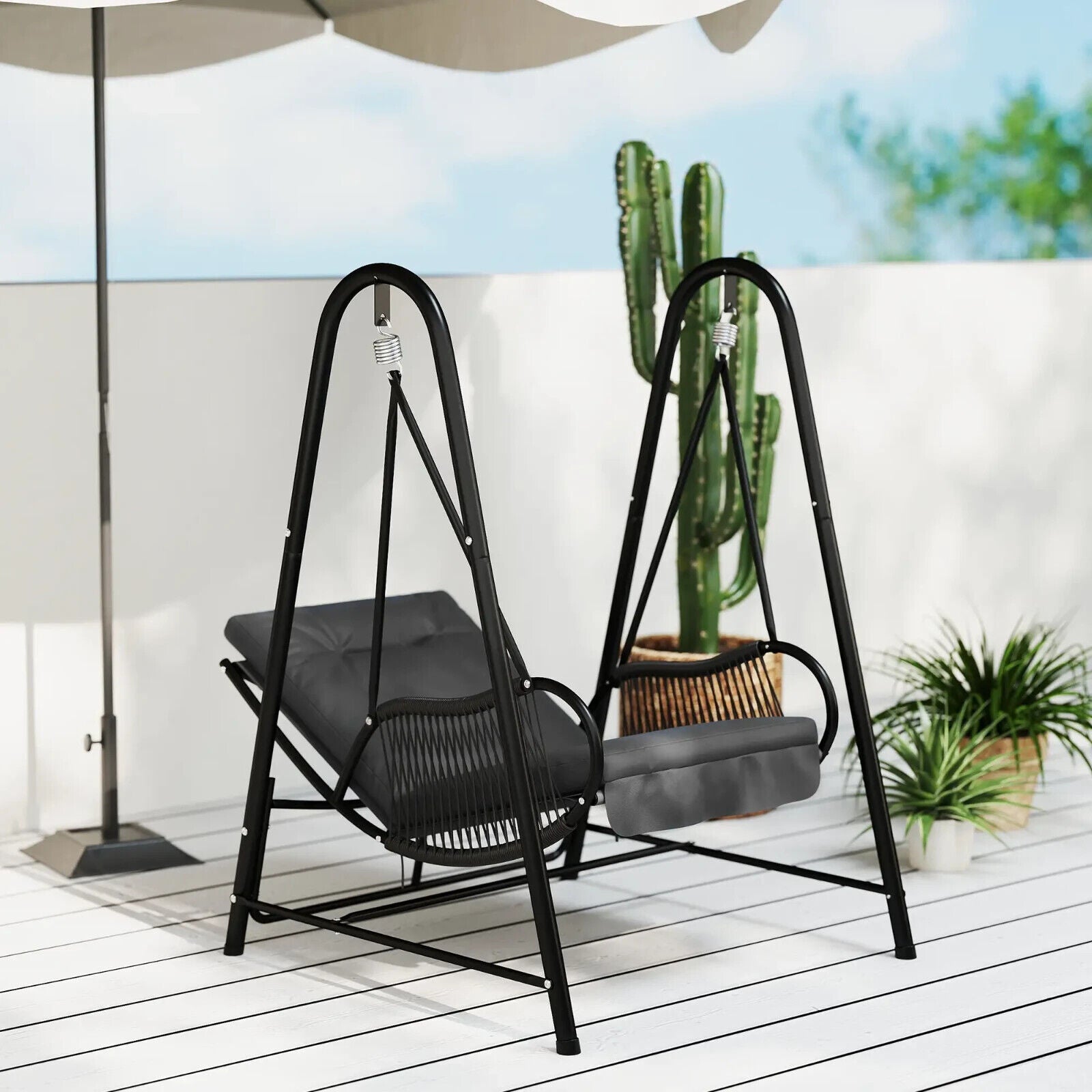 Rattan Swing Chair Outdoor Hanging Garden Seat with Stand & Cushion Patio Chair - Home and Garden Furniture Shop - #rustic - furniture#