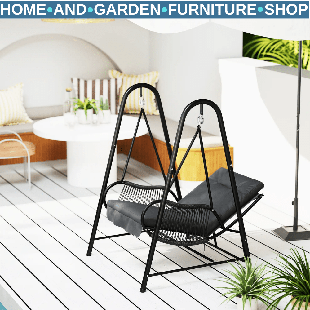 Rattan Swing Chair Outdoor Hanging Garden Seat with Stand & Cushion Patio Chair - Home and Garden Furniture Shop - #rustic - furniture#