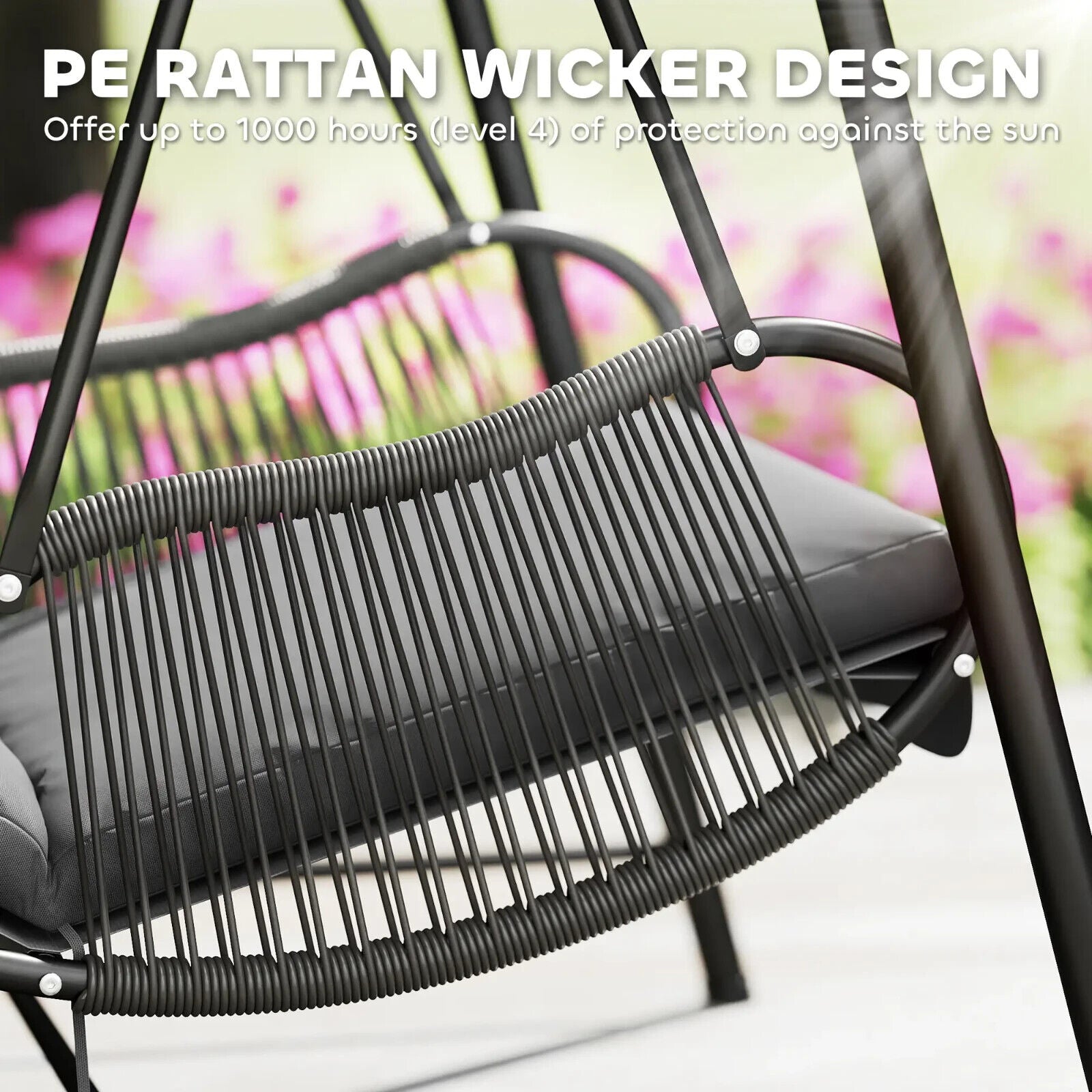 Rattan Swing Chair Outdoor Hanging Garden Seat with Stand & Cushion Patio Chair - Home and Garden Furniture Shop - #rustic - furniture#