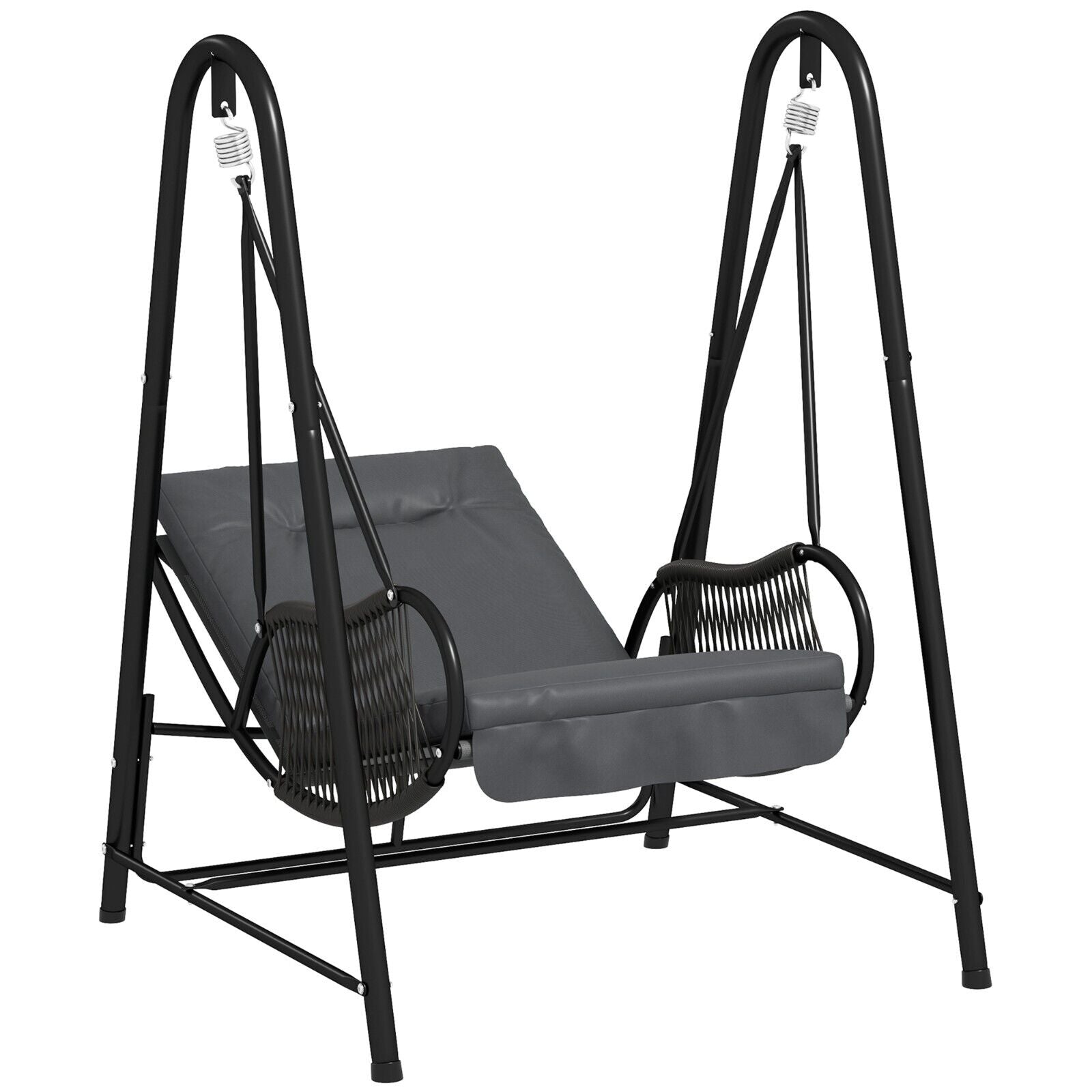 Rattan Swing Chair Outdoor Hanging Garden Seat with Stand & Cushion Patio Chair - Home and Garden Furniture Shop - #rustic - furniture#