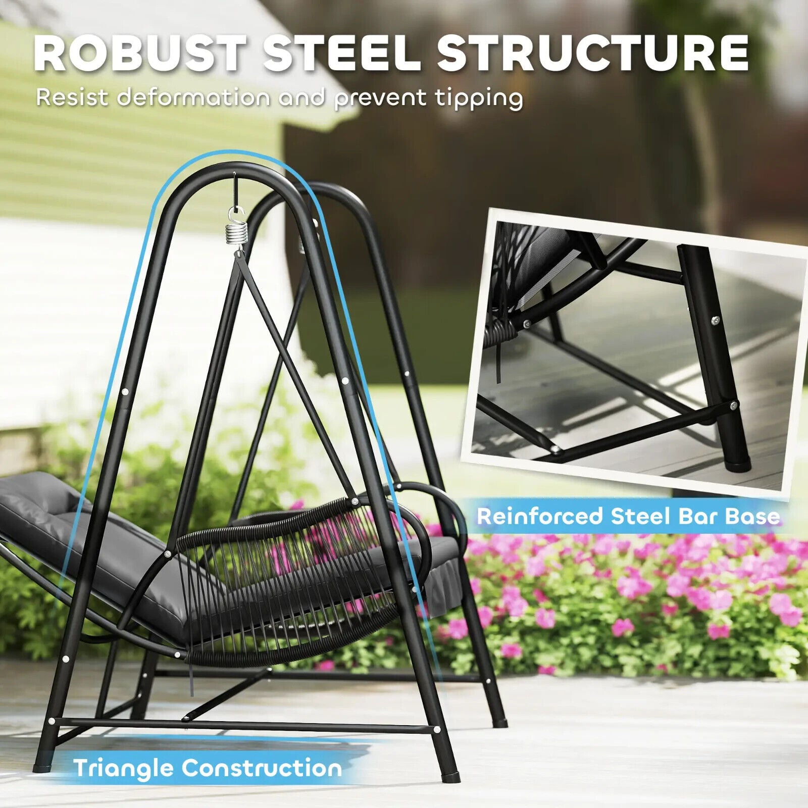 Rattan Swing Chair Outdoor Hanging Garden Seat with Stand & Cushion Patio Chair - Home and Garden Furniture Shop - #rustic - furniture#