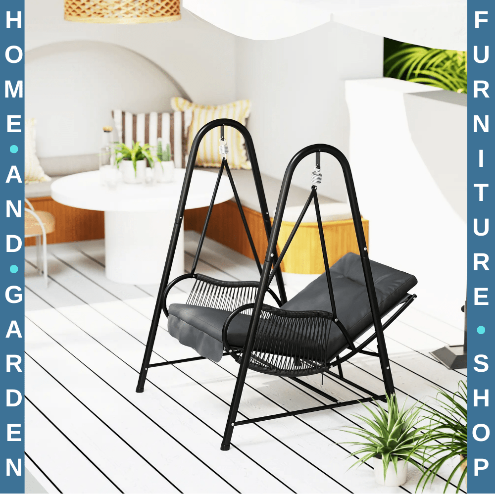 Rattan Swing Chair Outdoor Hanging Garden Seat with Stand & Cushion Patio Chair - Home and Garden Furniture Shop - #rustic - furniture#