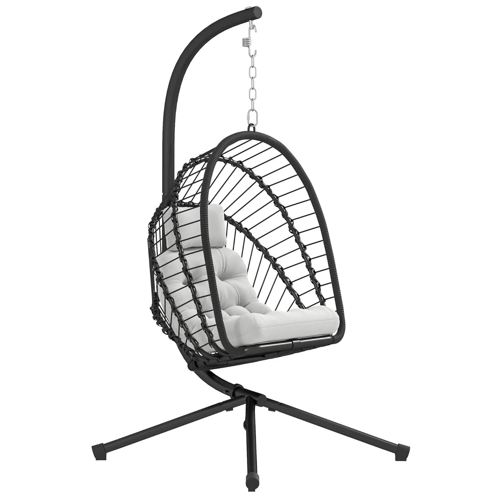 Rattan Swing Chair with Cushion Foldable Basket Hanging Egg Chair W/ Metal Stand - Home and Garden Furniture Shop - rustic - furniture