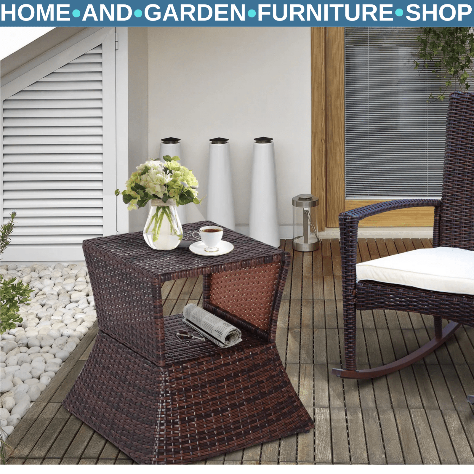 Rattan Wicker Coffee Table with Umbrella Hole and Storage Space for Garden - Home and Garden Furniture Shop - rustic - furniture