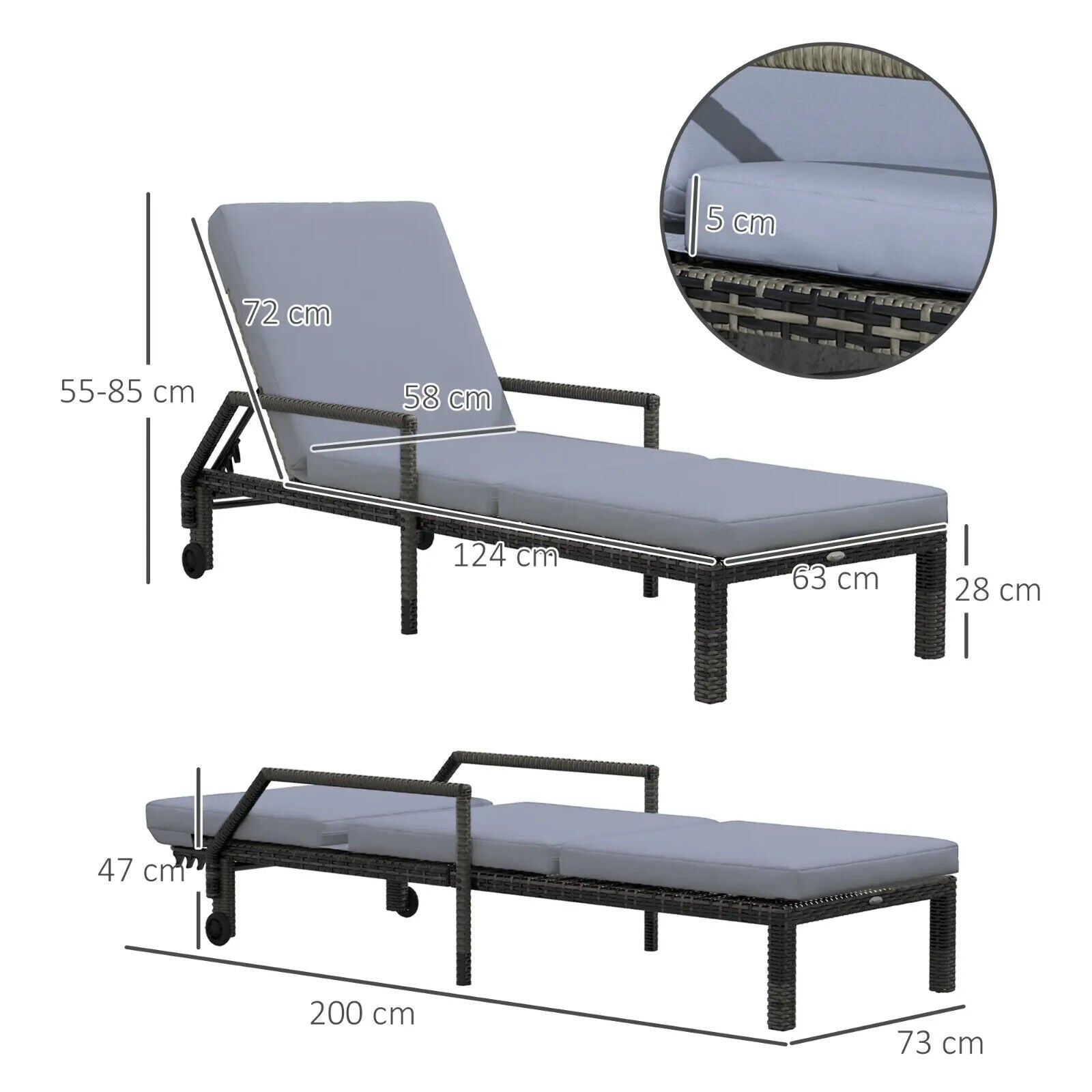 Rattan Wicker Sun Chaise Lounger Garden Chair With Adjustable Backrest And Wheel - Home and Garden Furniture Shop - #rustic - furniture#