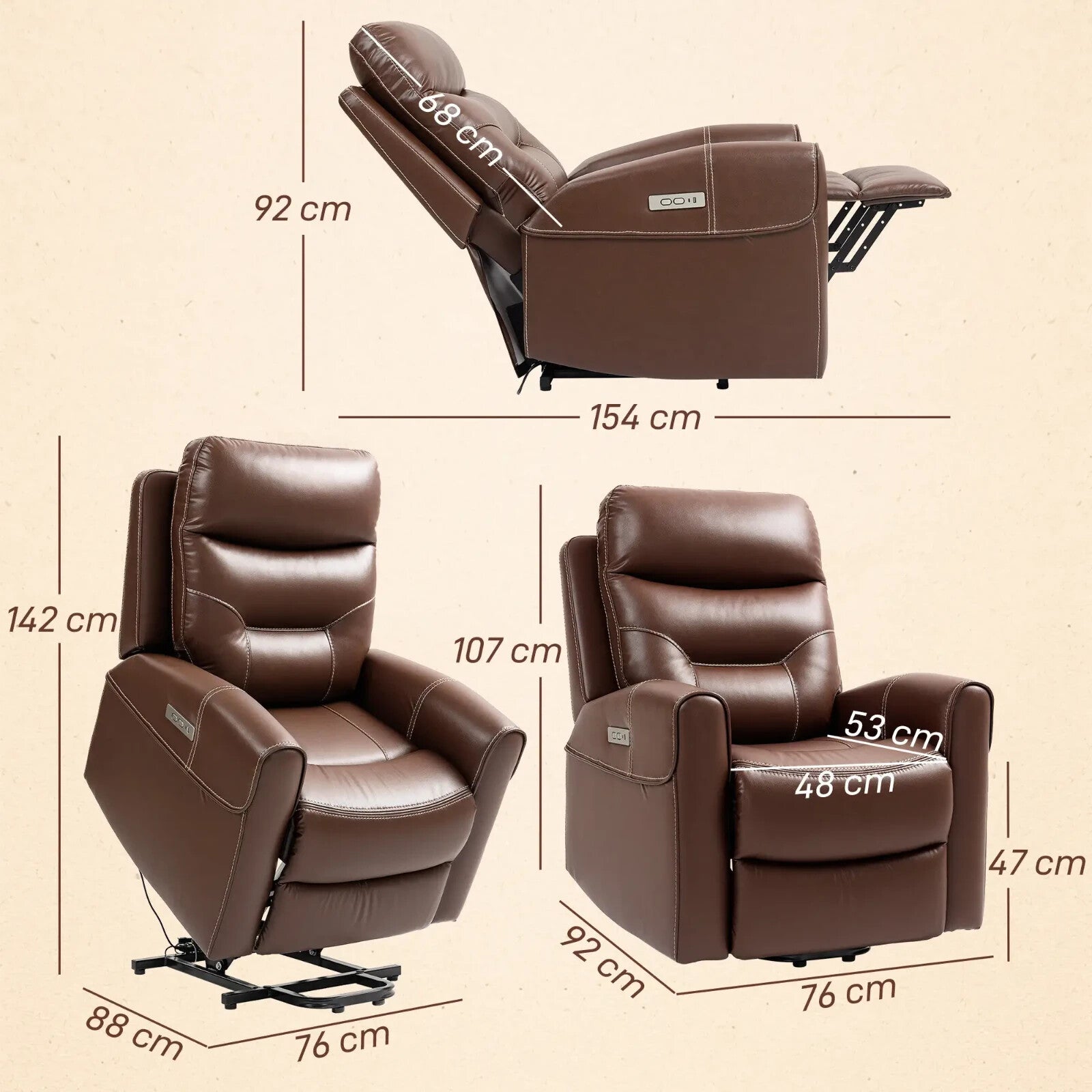 Recliner Chair PU Leather Built - In Footrest w/ USB Port & Remote Control Brown - Home and Garden Furniture Shop - rustic - furniture
