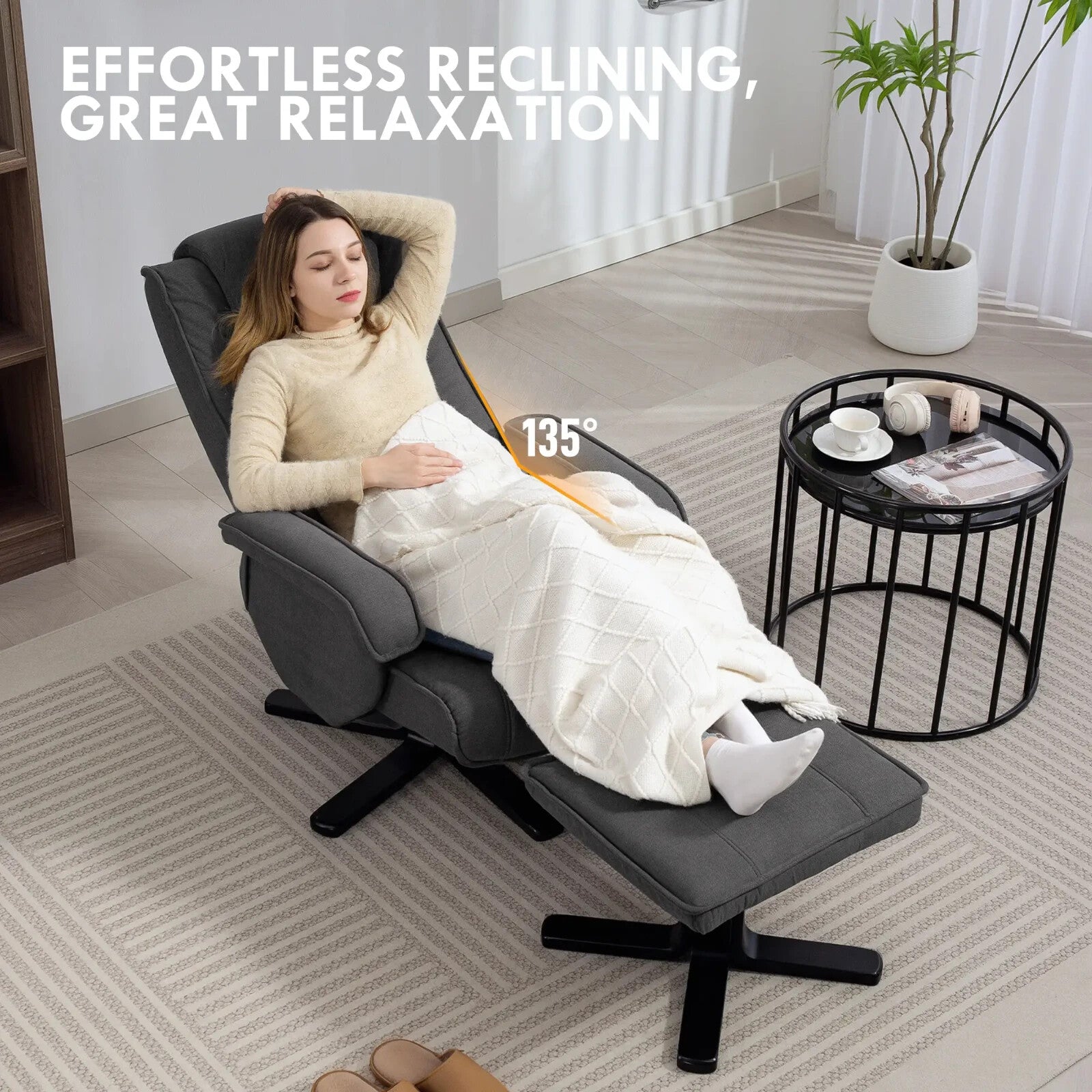 Recliner Chair Swivel Rocker w/ Footstool Adjustable Living Room Charcoal Grey - Home and Garden Furniture Shop - rustic - furniture