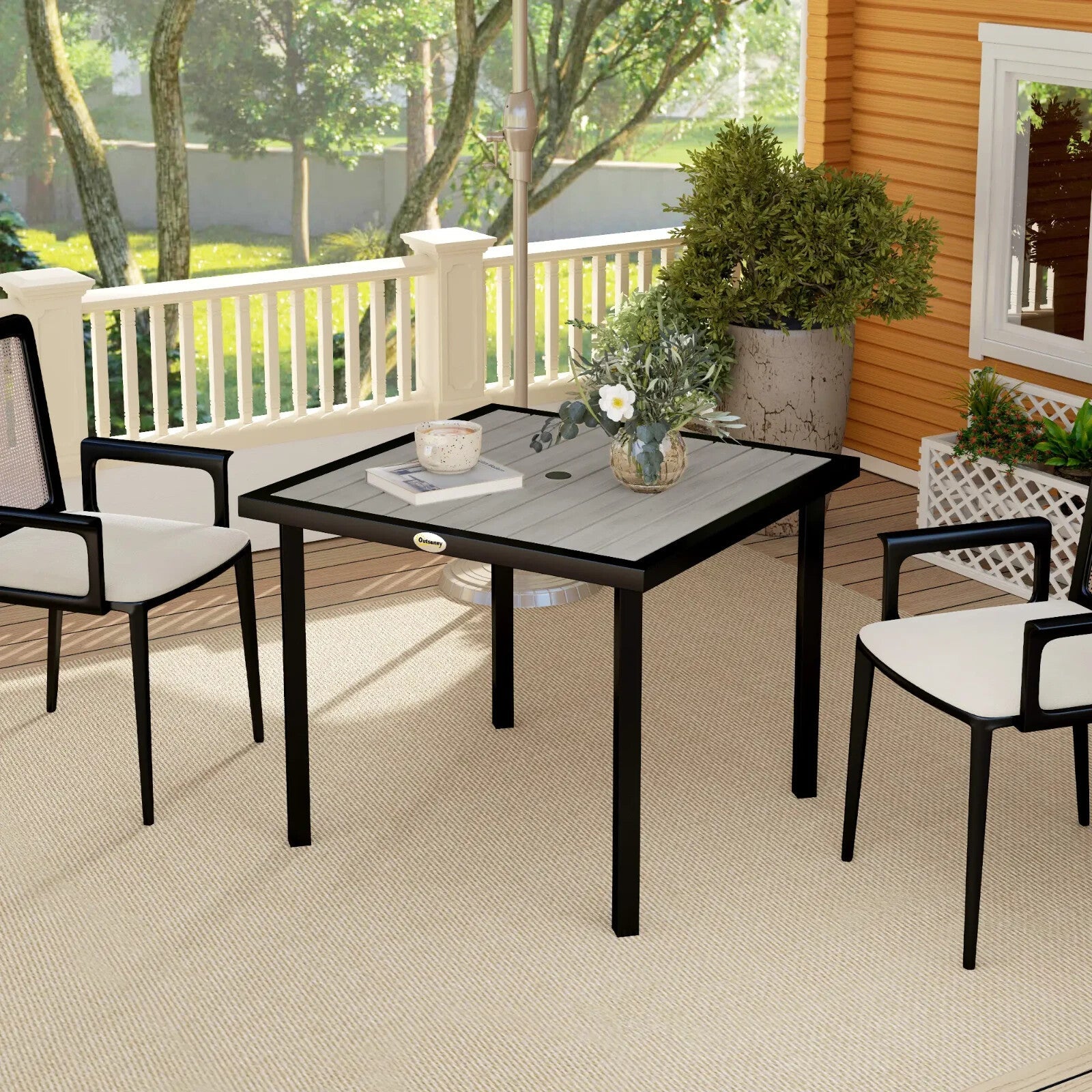 Rectangular Garden Table Seats 4 with 5.4 cm Parasol Hole, Light Grey Frame - Home and Garden Furniture Shop - rustic - furniture