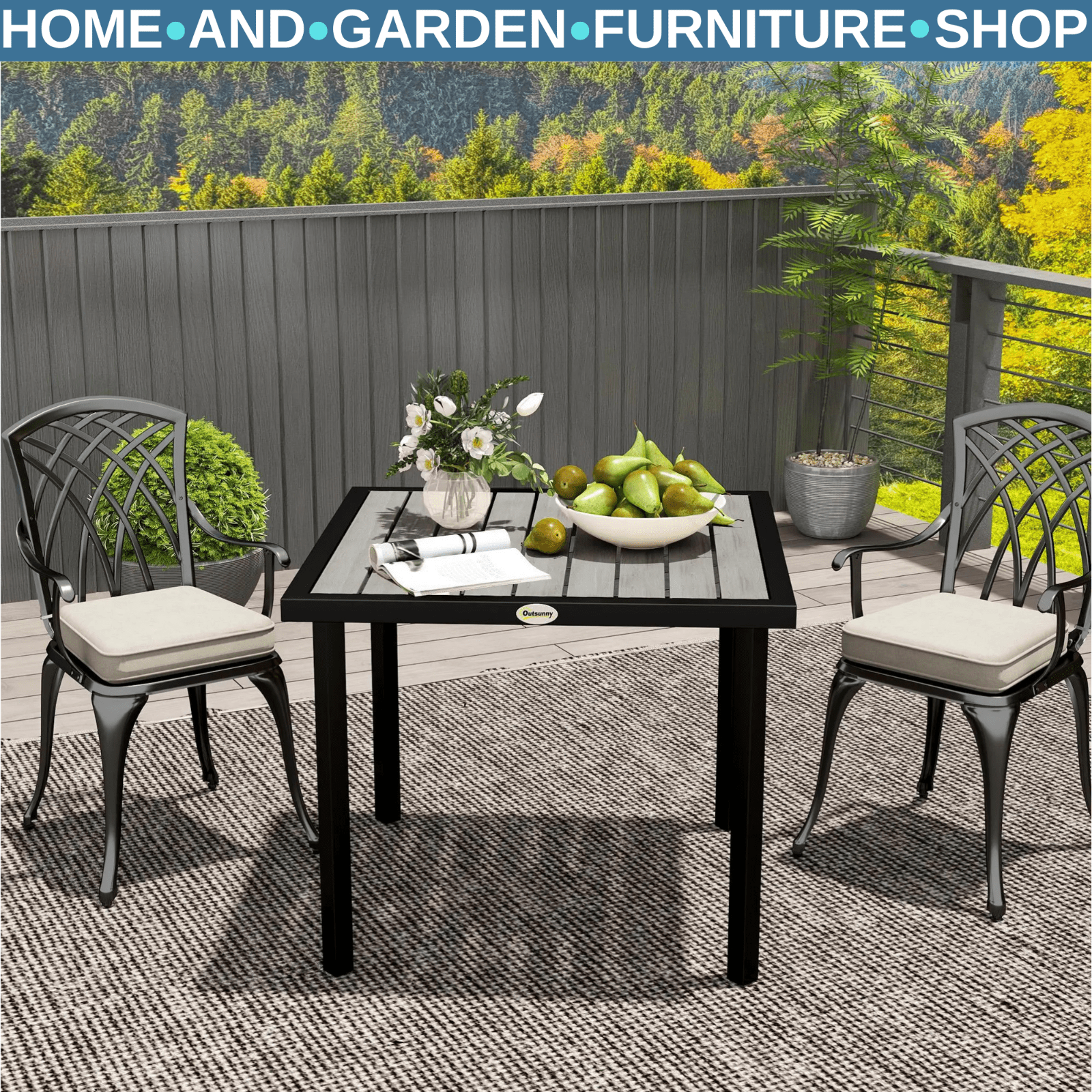 Rectangular Garden Table Seats 4 with 5.4 cm Parasol Hole, Light Grey Frame - Home and Garden Furniture Shop - rustic - furniture