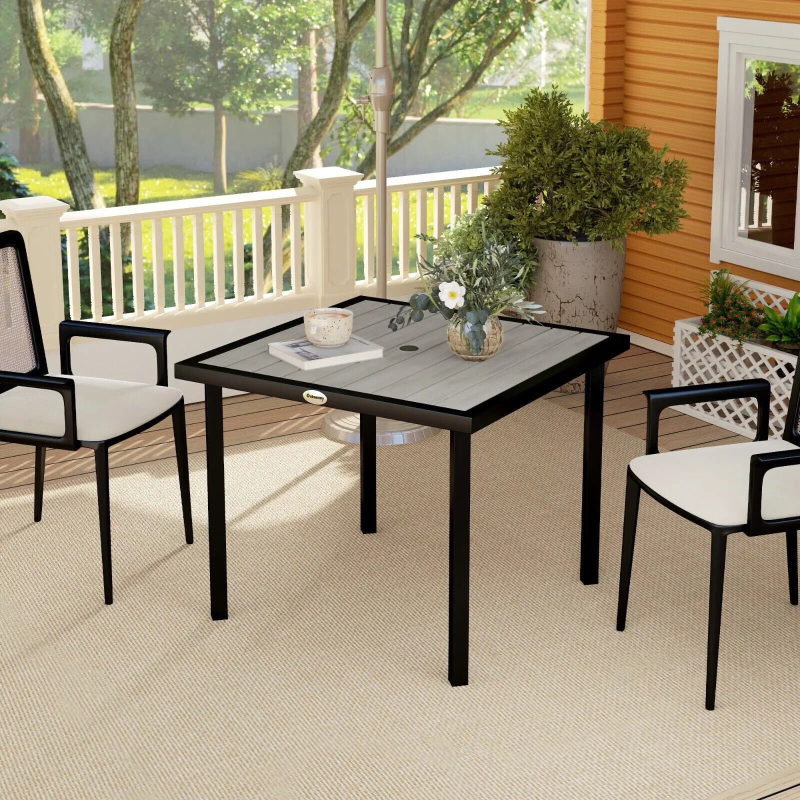 Rectangular Garden Table Seats 4 with 5.4 cm Parasol Hole, Light Grey Frame - Home and Garden Furniture Shop - #rustic - furniture#
