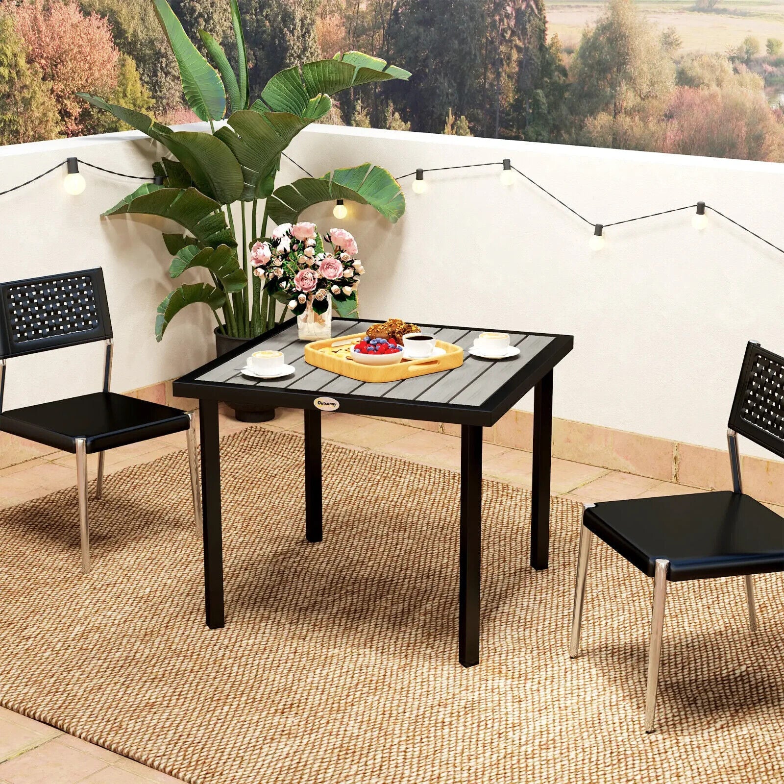 Rectangular Garden Table Seats 4 with 5.4 cm Parasol Hole, Light Grey Frame - Home and Garden Furniture Shop - #rustic - furniture#