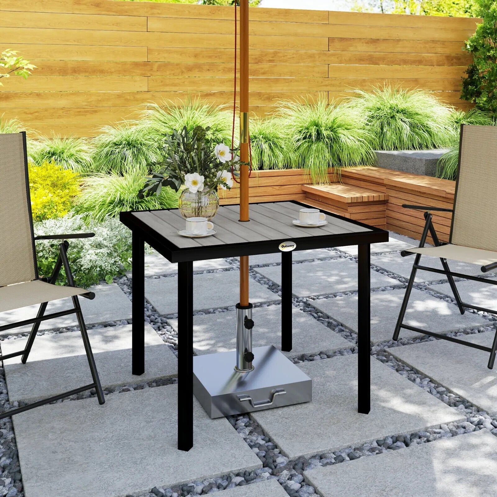 Rectangular Garden Table Seats 4 with 5.4 cm Parasol Hole, Light Grey Frame - Home and Garden Furniture Shop - #rustic - furniture#
