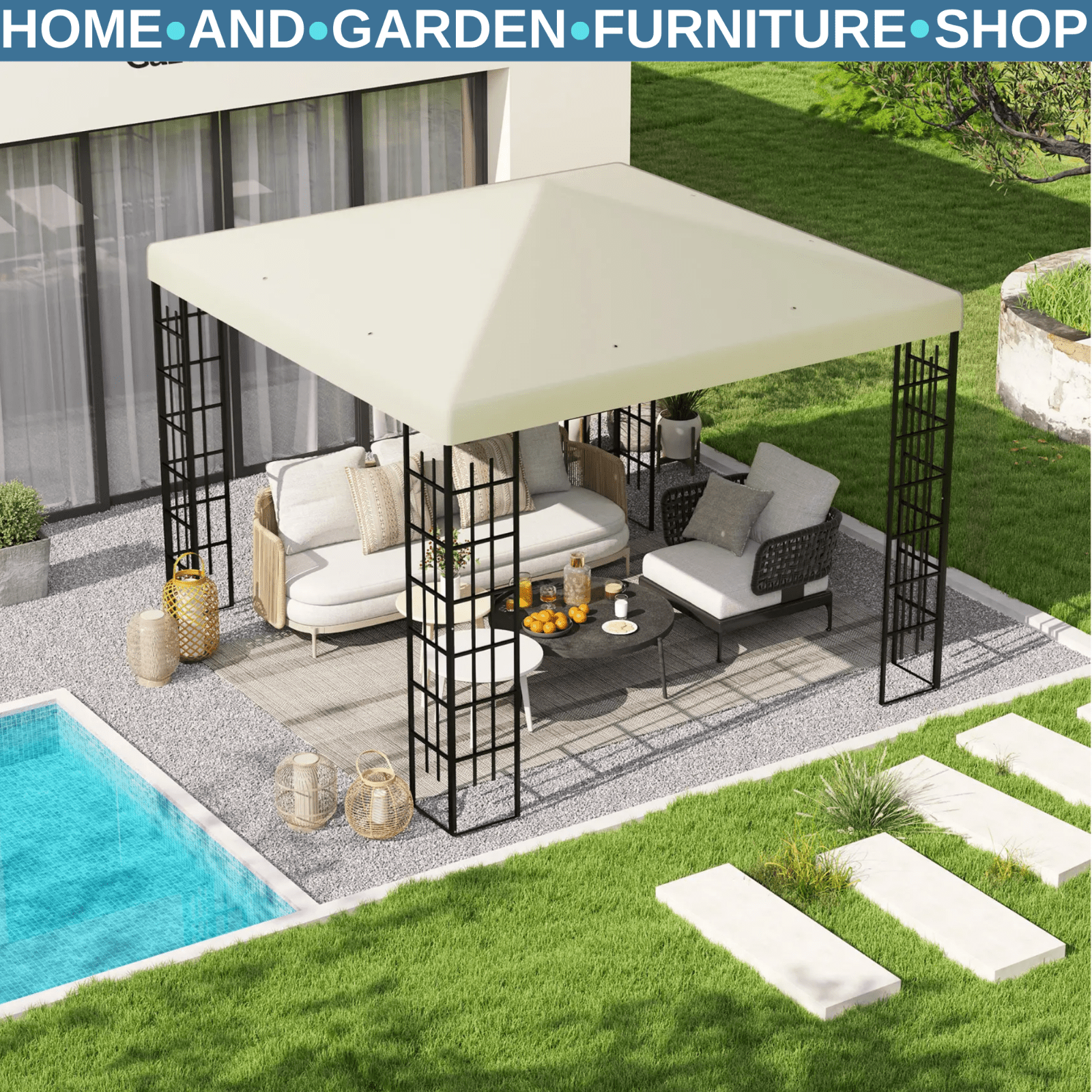 Replacement Gazebo Canopy Cover for 3 x 3m Gazebos UPF30+ Cream White Roof Cover - Home and Garden Furniture Shop - rustic - furniture