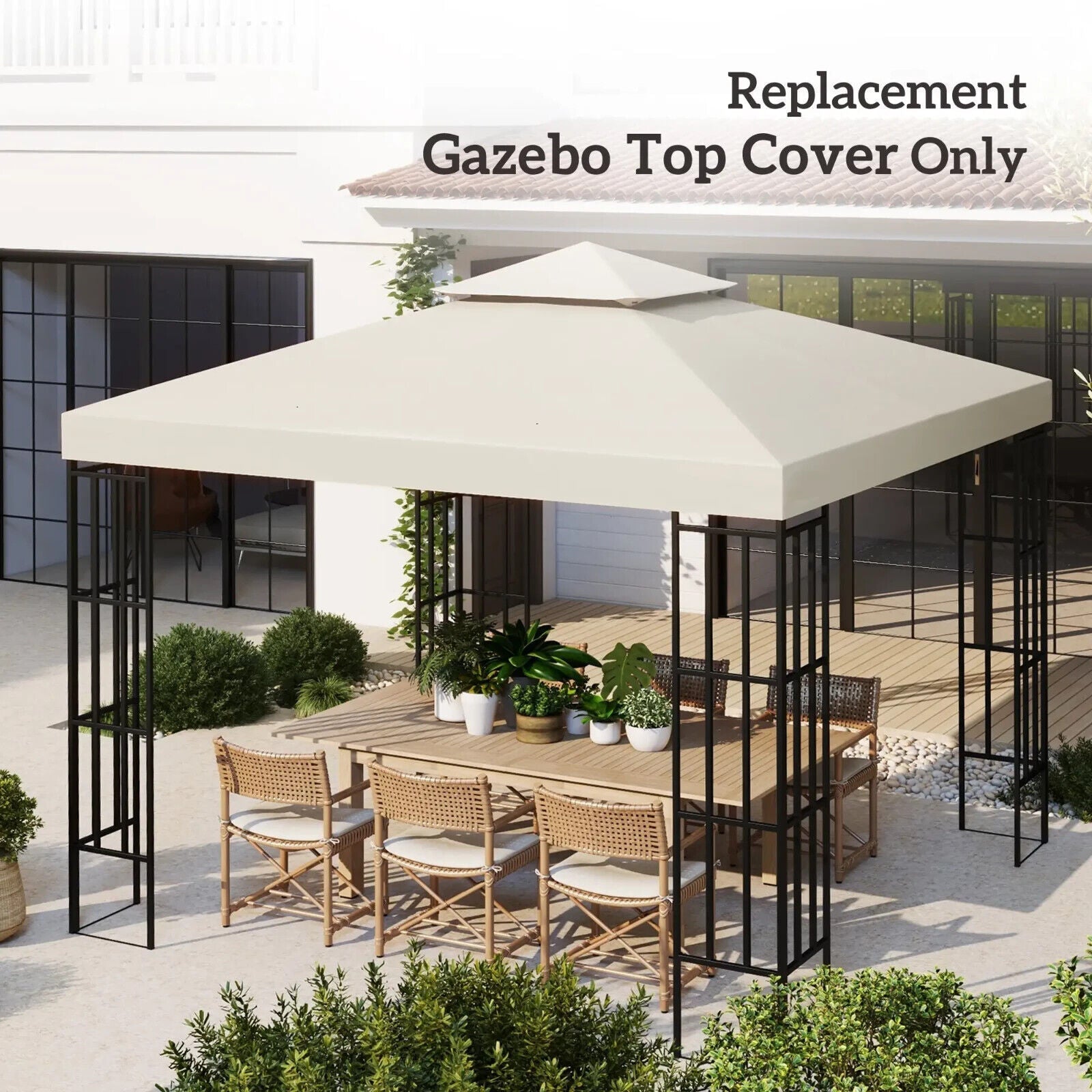 Replacement Gazebo Canopy Roof Garden Hammock 3(m) 2 Tier Top Cover Cream White - Home and Garden Furniture Shop - #rustic - furniture#