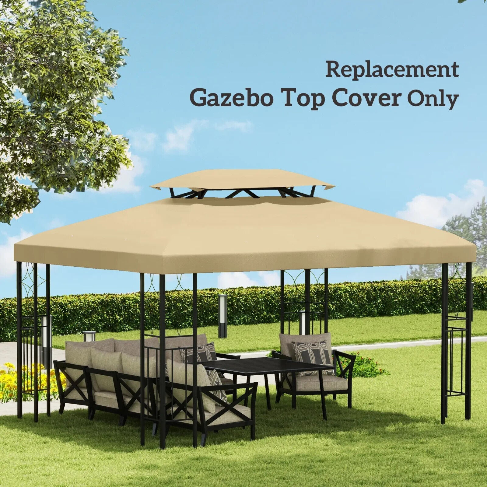 Replacement Gazebo Roof 3 x 4m Frames 2 Tier Top Rectangular Polyester Top Cream - Home and Garden Furniture Shop - #rustic - furniture#