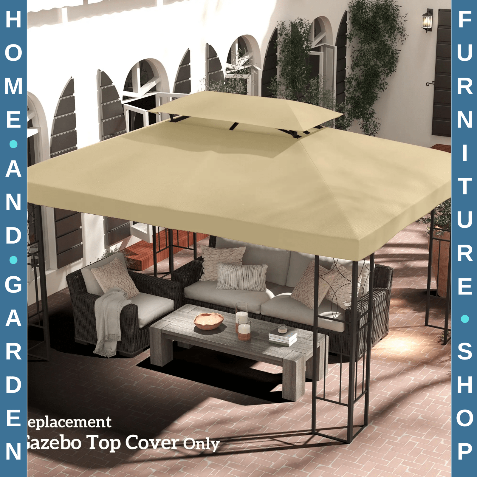 Replacement Gazebo Roof 3 x 4m Frames 2 Tier Top Rectangular Polyester Top Cream - Home and Garden Furniture Shop - #rustic - furniture#