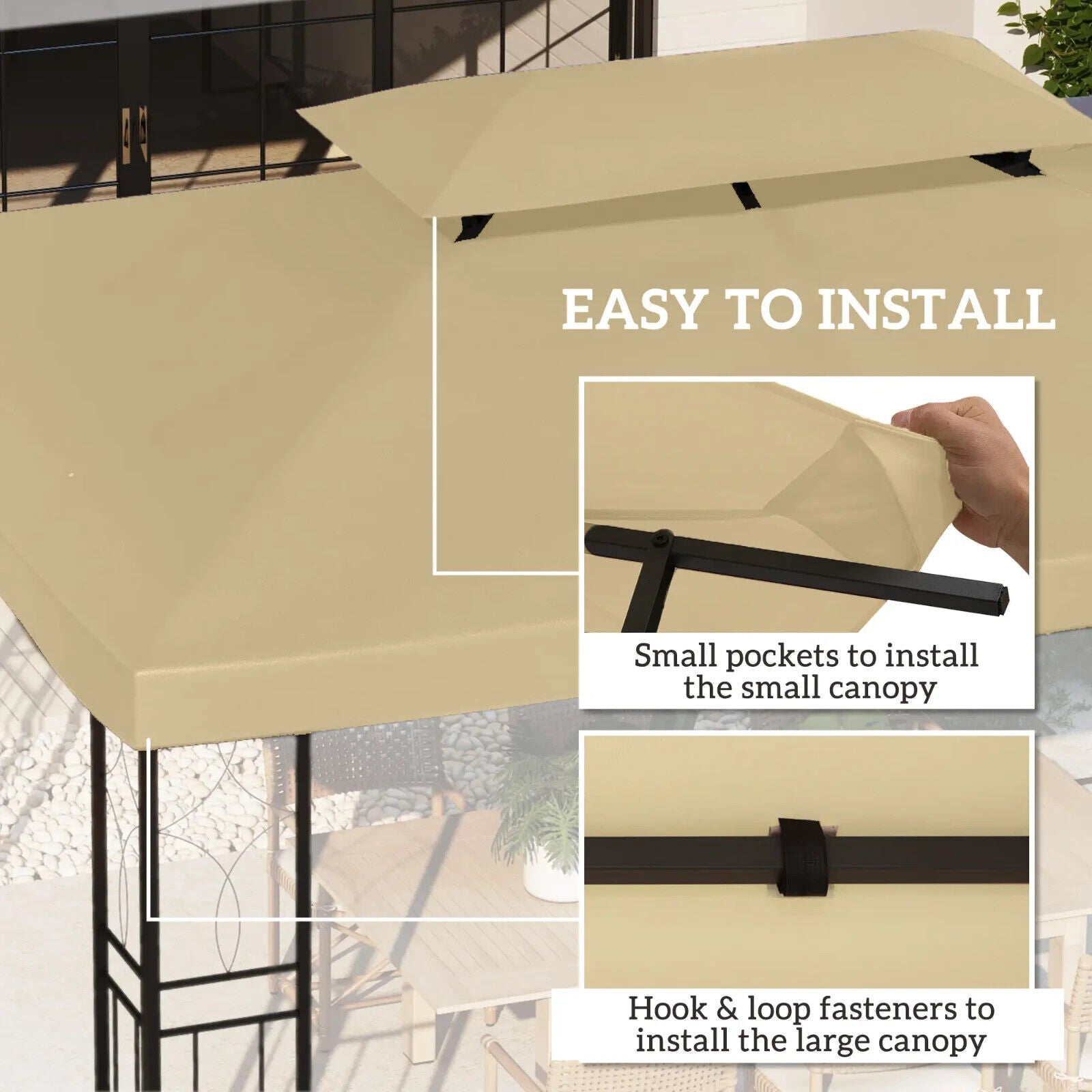 Replacement Gazebo Roof 3 x 4m Frames 2 Tier Top Rectangular Polyester Top Cream - Home and Garden Furniture Shop - #rustic - furniture#