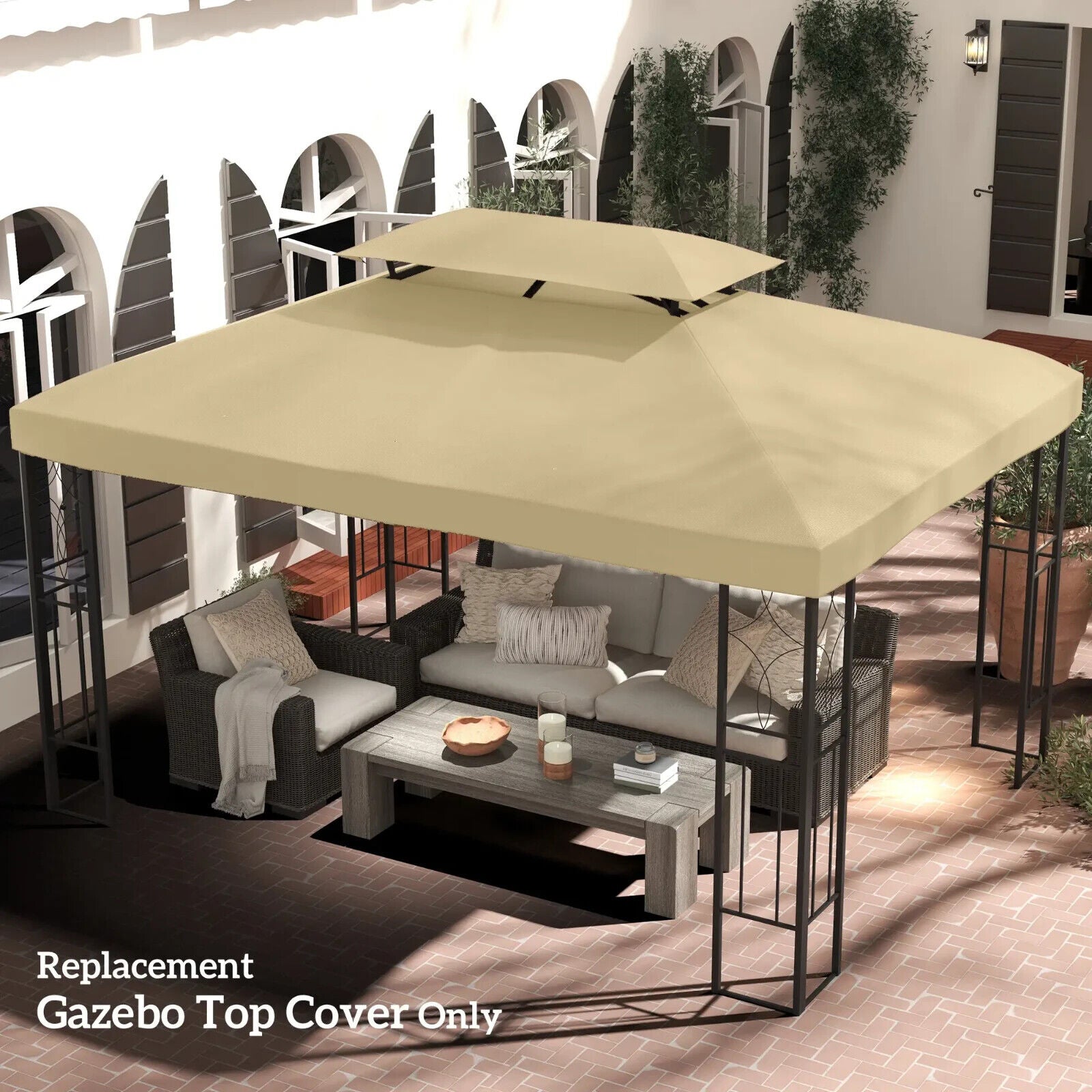 Replacement Gazebo Roof 3 x 4m Frames 2 Tier Top Rectangular Polyester Top Cream - Home and Garden Furniture Shop - #rustic - furniture#