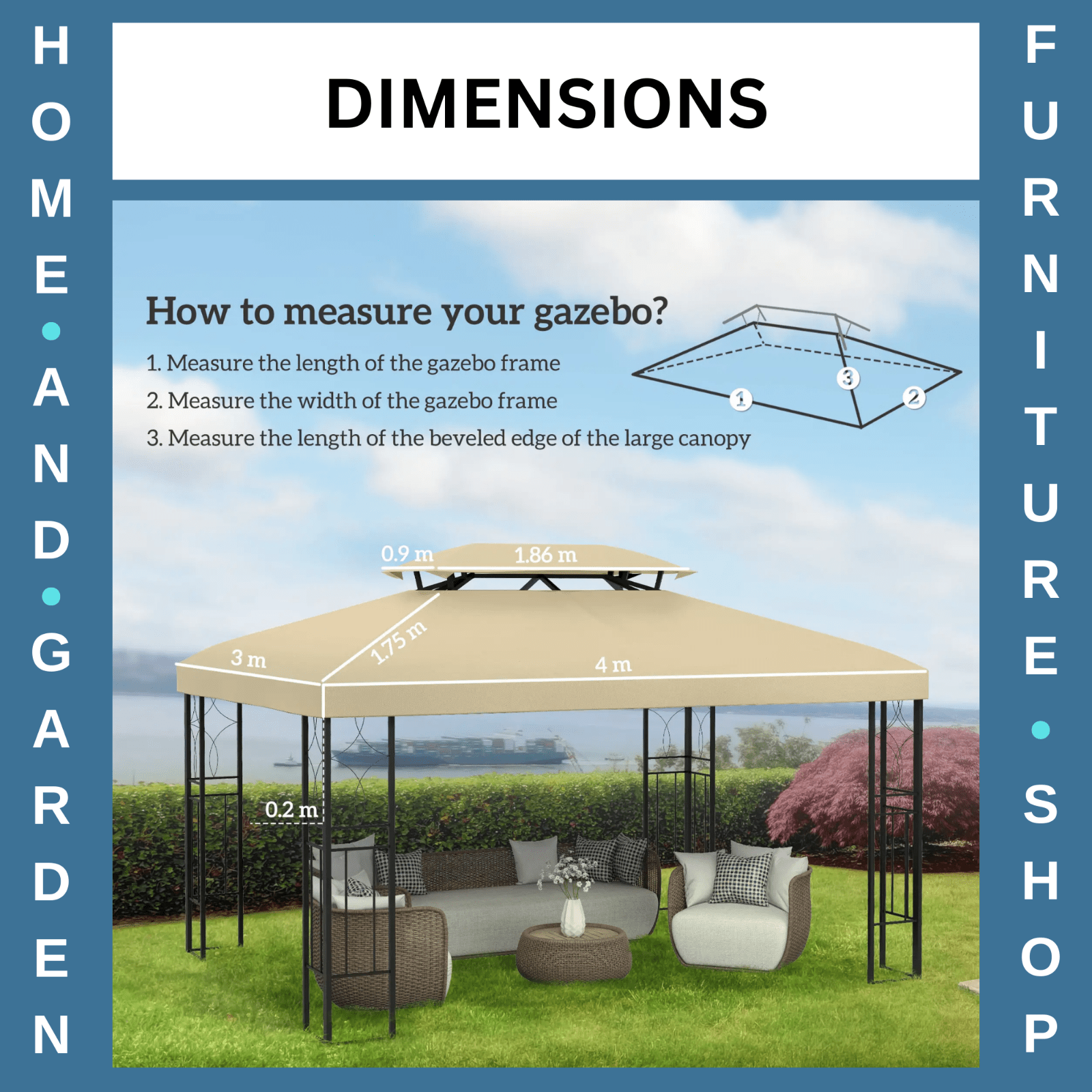 Replacement Gazebo Roof 3 x 4m Frames 2 Tier Top Rectangular Polyester Top Cream - Home and Garden Furniture Shop - #rustic - furniture#