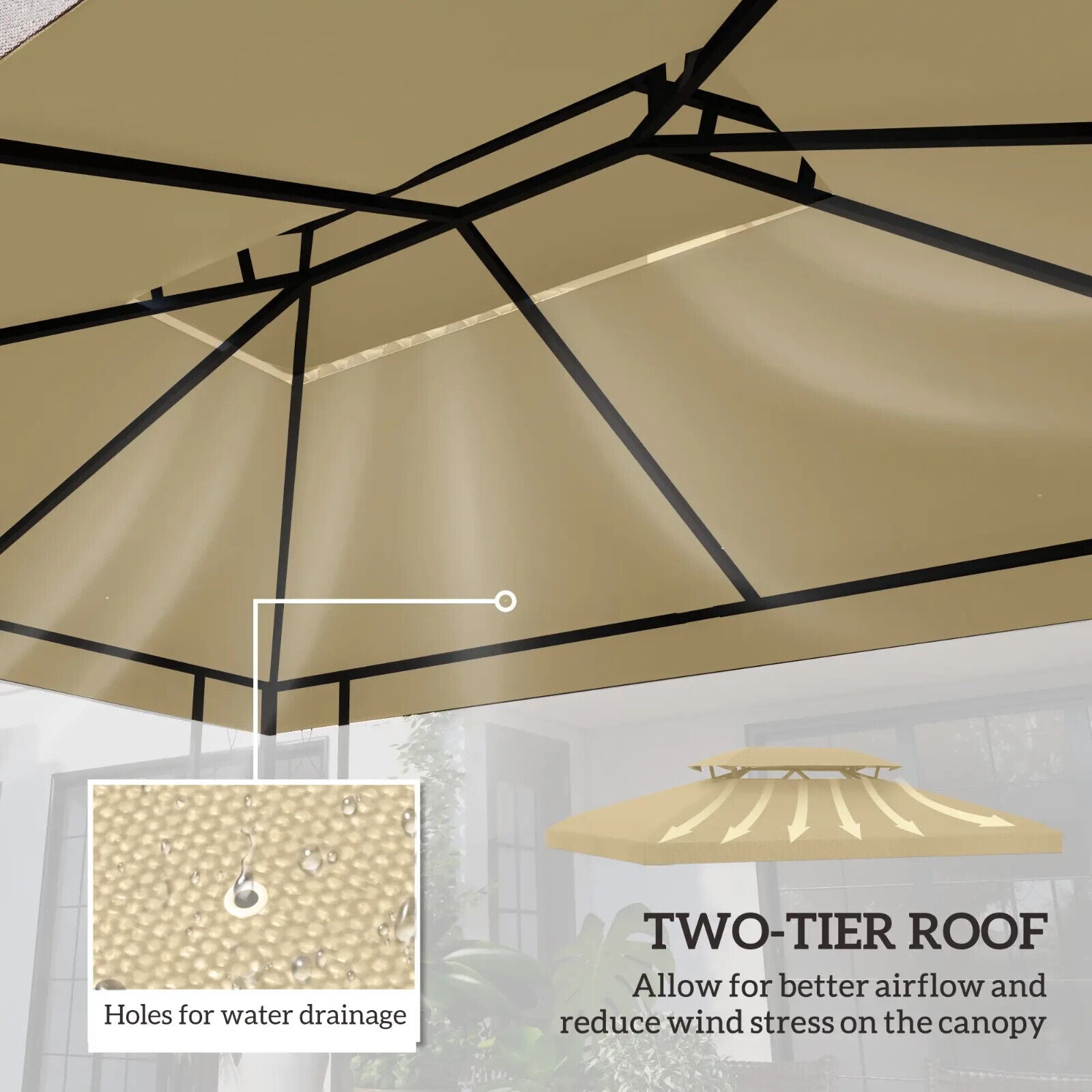 Replacement Gazebo Roof 3 x 4m Frames 2 Tier Top Rectangular Polyester Top Cream - Home and Garden Furniture Shop - #rustic - furniture#