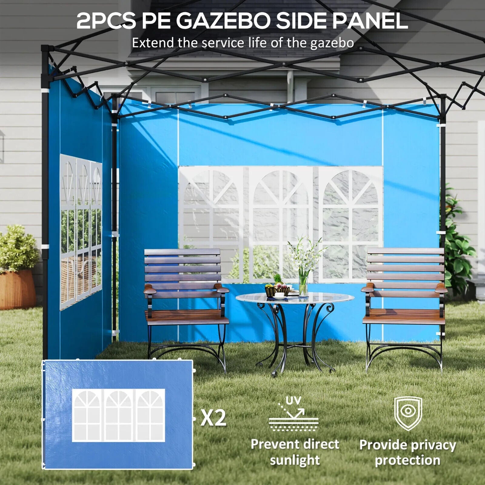 Replacement Gazebo Side Panels for 3x3m or 3x6m Gazebo Walls Canopy 2 Pack Blue - Home and Garden Furniture Shop - #rustic - furniture#