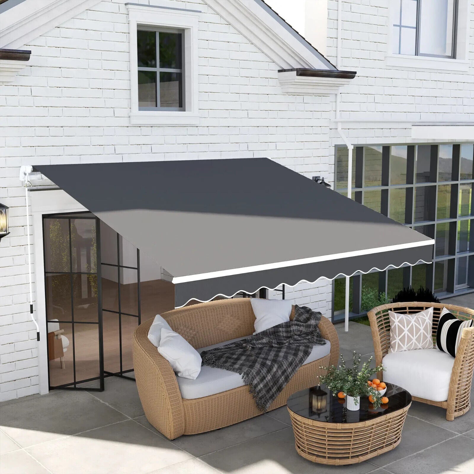 Retractable Awning 3 x 2.5m Garden Patio Canopy Sun Shade Shelter Crank Handle - Home and Garden Furniture Shop - #rustic - furniture#