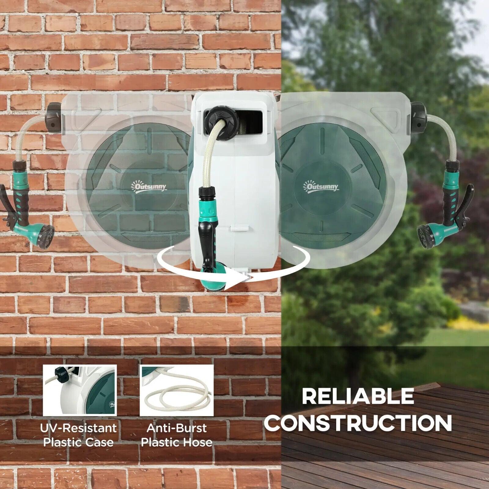 Retractable Hose Reel Wall Mounted 20 Plus 2 m Garden Hose Pipe w/ Lock&Nozzle - Home and Garden Furniture Shop - #rustic - furniture#