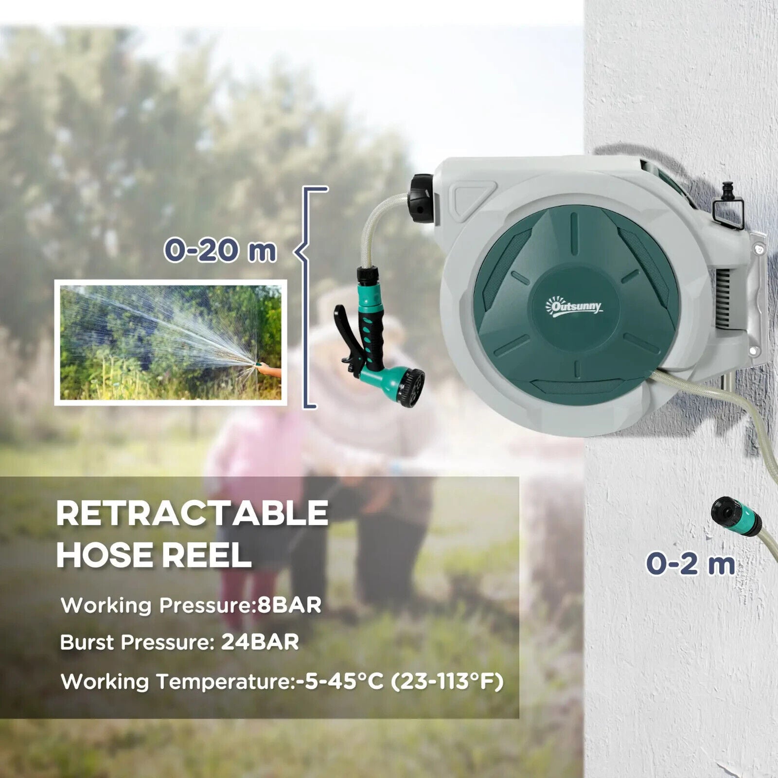Retractable Hose Reel Wall Mounted 20 Plus 2 m Garden Hose Pipe w/ Lock&Nozzle - Home and Garden Furniture Shop - #rustic - furniture#