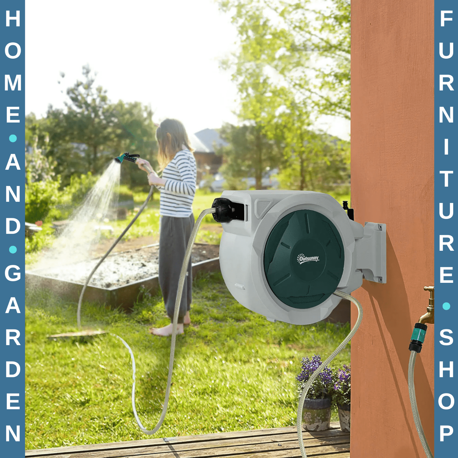 Retractable Hose Reel Wall Mounted 30 Plus 2 m Garden Hose Pipe w/ Lock&Nozzle - Home and Garden Furniture Shop - #rustic - furniture#
