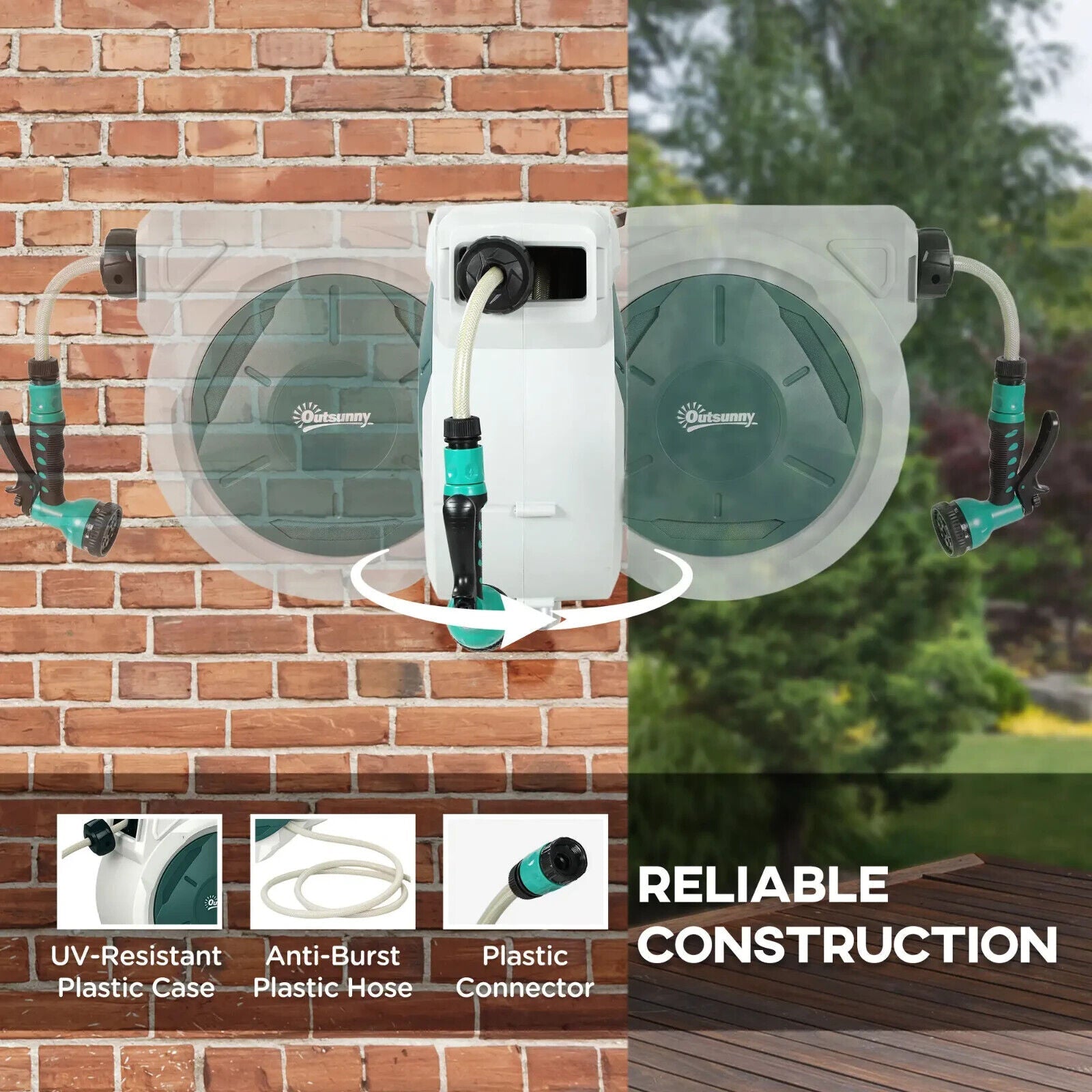 Retractable Hose Reel Wall Mounted 30 Plus 2 m Garden Hose Pipe w/ Lock&Nozzle - Home and Garden Furniture Shop - #rustic - furniture#