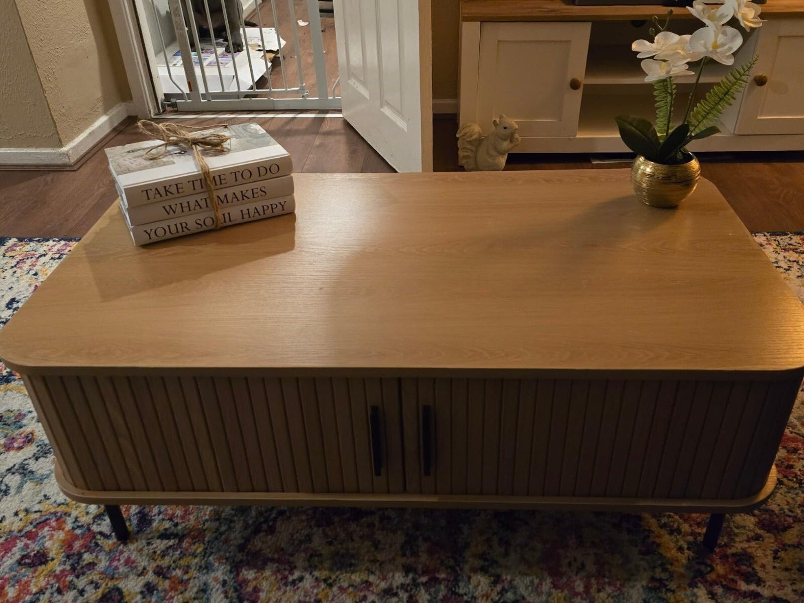 Retro Coffee Table with Storage Oak Wood Style Living Room Side Table Metal Legs - Home and Garden Furniture Shop - rustic - furniture