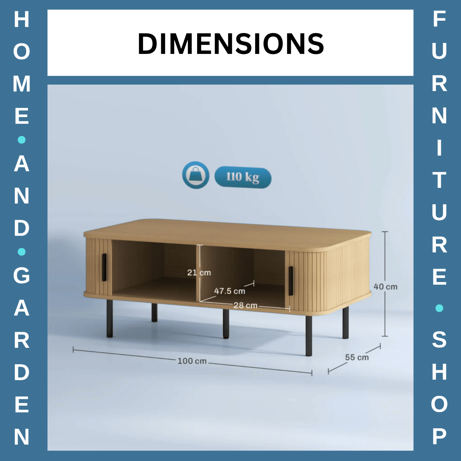 Retro Coffee Table with Storage Oak Wood Style Living Room Side Table Metal Legs - Home and Garden Furniture Shop - rustic - furniture