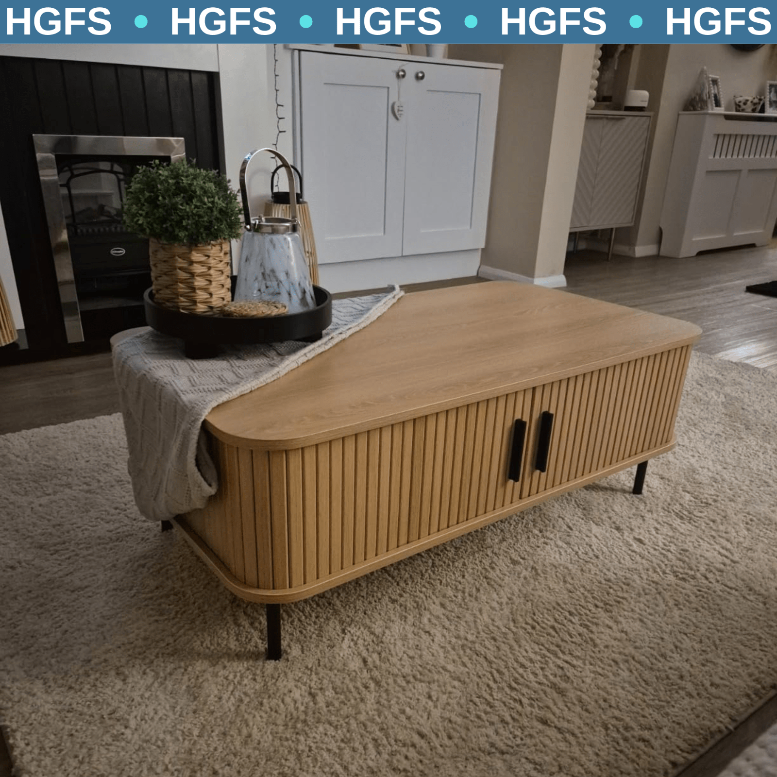 Retro Coffee Table with Storage Oak Wood Style Living Room Side Table Metal Legs - Home and Garden Furniture Shop - rustic - furniture