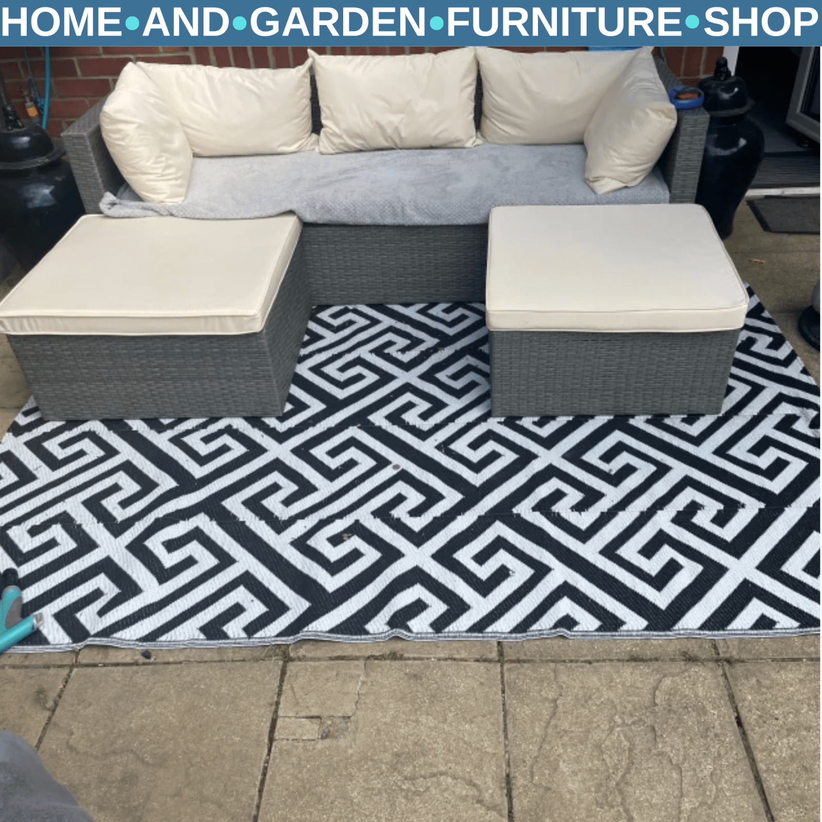 Reversible Mat Rug Durable Space - Saving Foldable Design Camping Black/White - Home and Garden Furniture Shop - rustic - furniture