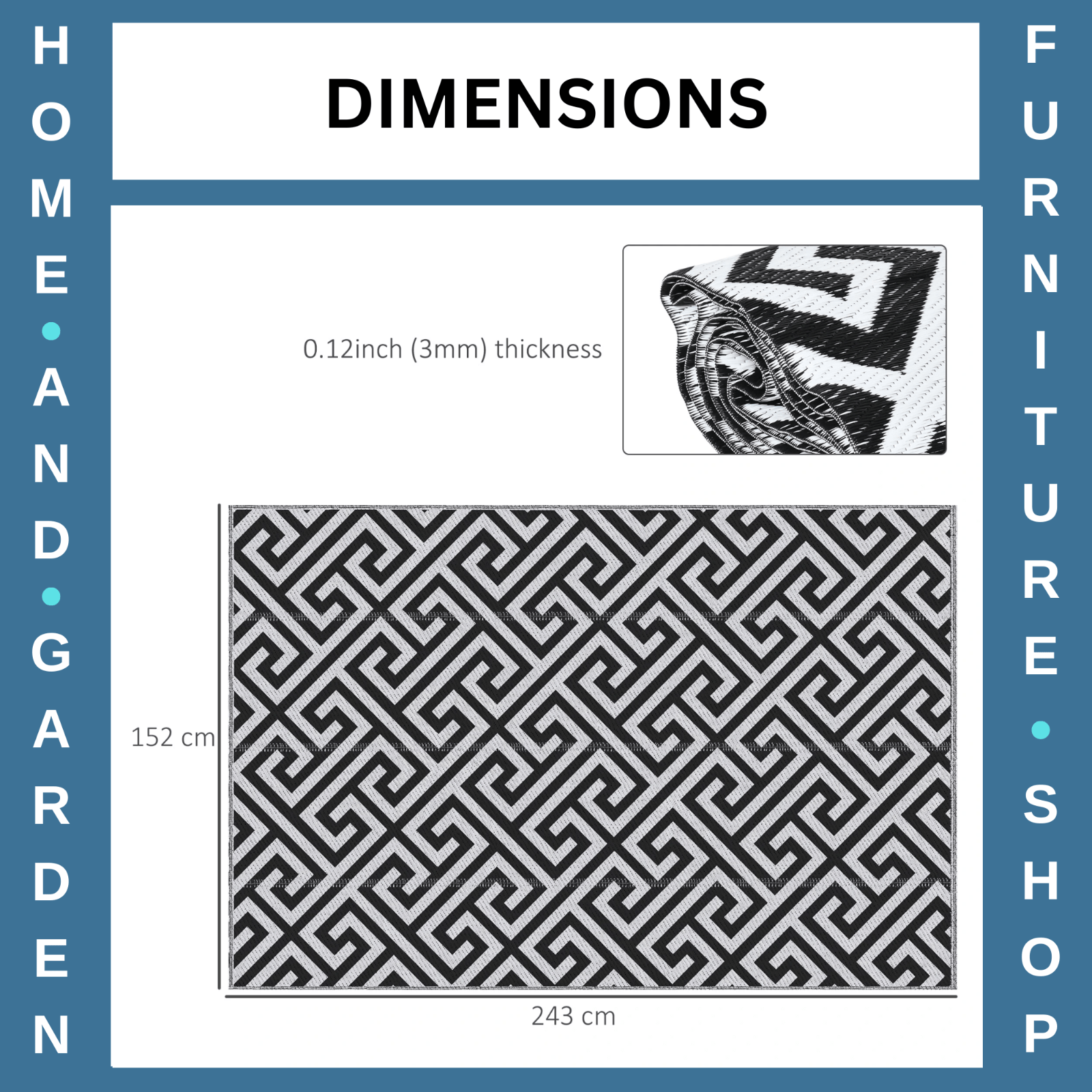 Reversible Mat Rug Durable Space - Saving Foldable Design Camping Black/White - Home and Garden Furniture Shop - rustic - furniture