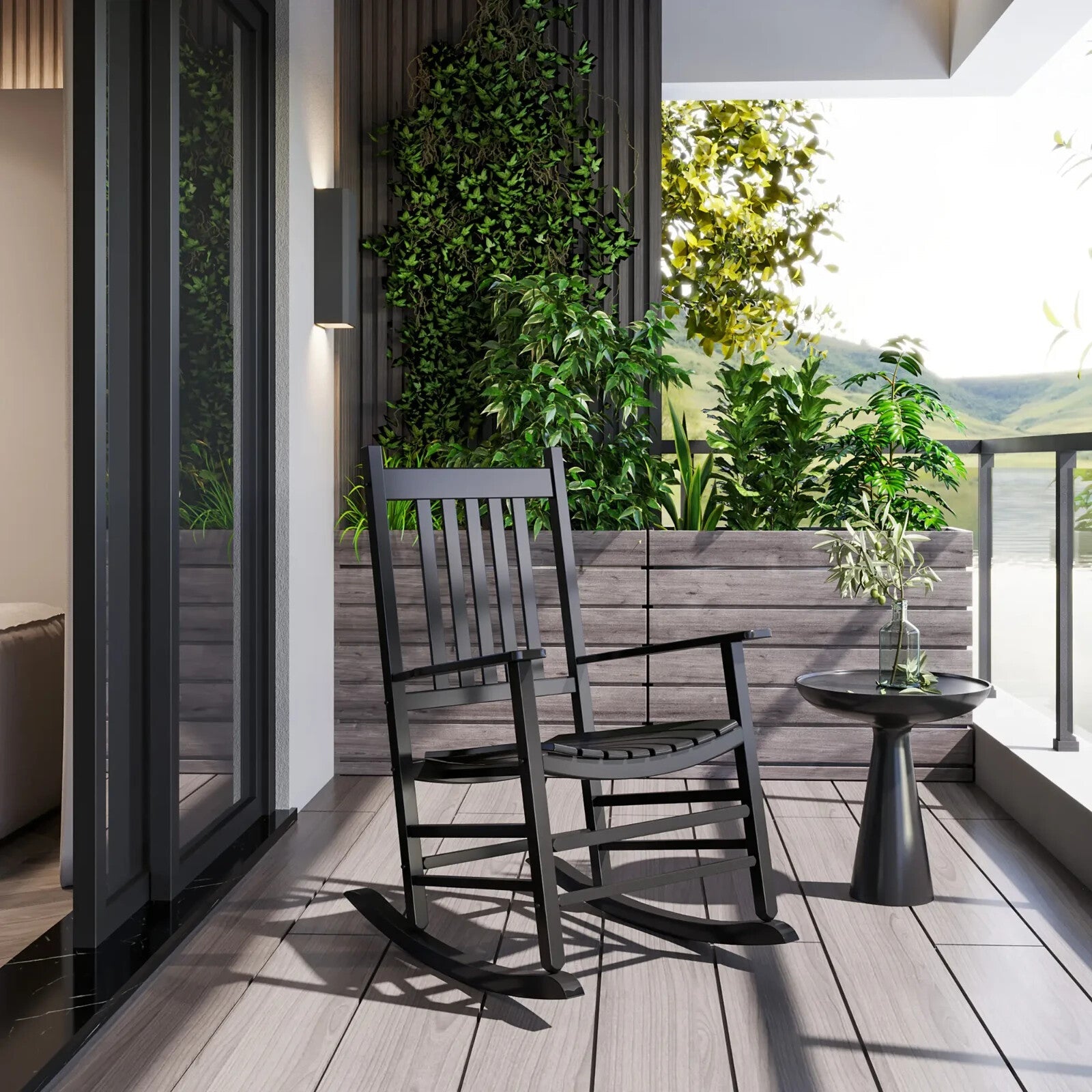 Rocking Chair UV Resistant with Slatted Backrest, Armrests & Wide Seat Black - Home and Garden Furniture Shop - rustic - furniture