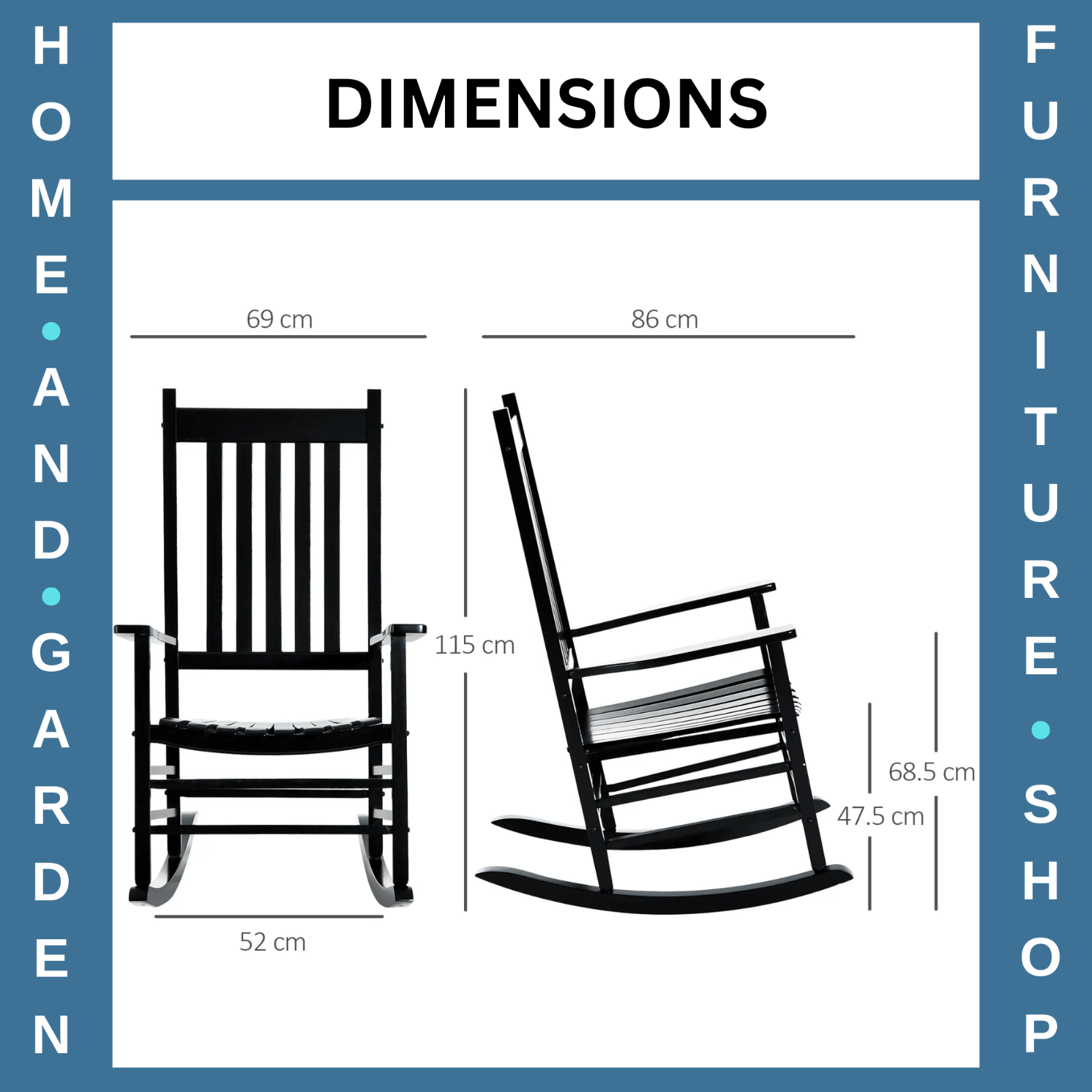 Rocking Chair UV Resistant with Slatted Backrest, Armrests & Wide Seat Black - Home and Garden Furniture Shop - rustic - furniture